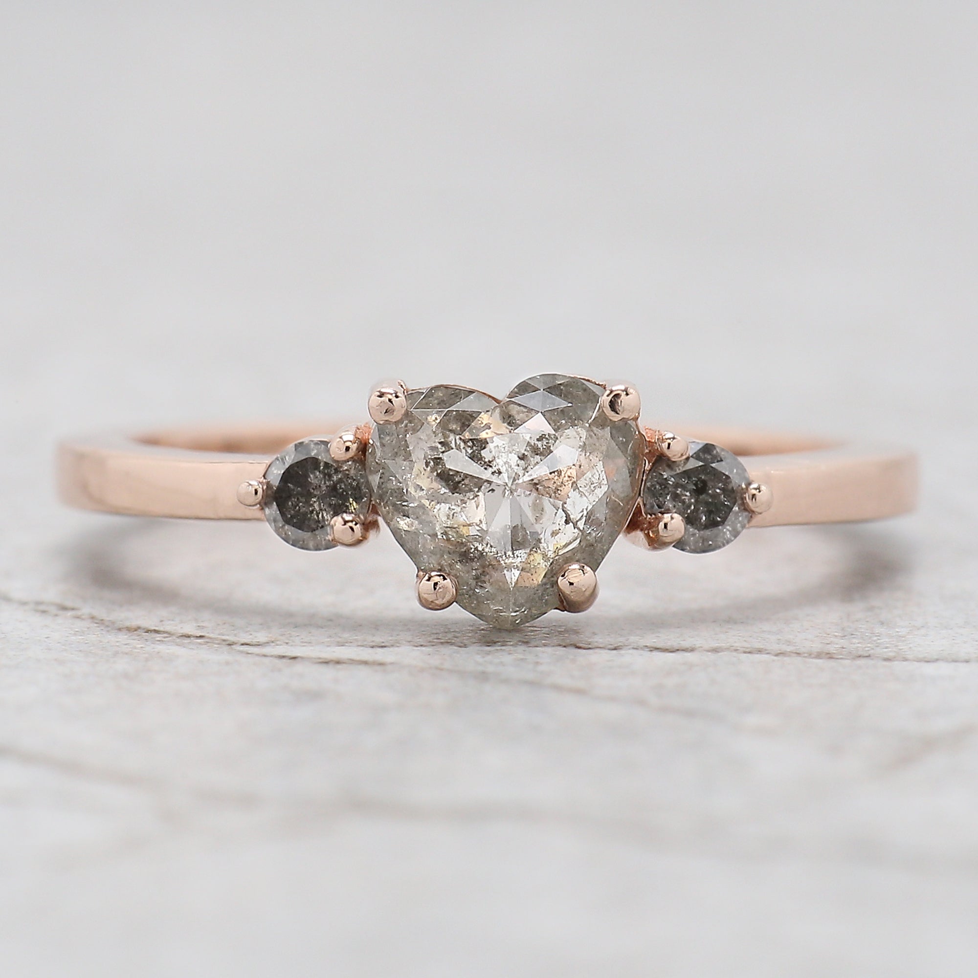 Heart Salt And Pepper Diamond Ring 0.69 Ct 5.60 MM Heart Shape Diamond Ring 14K Solid Rose Gold Silver Engagement Ring Gift For Her QL1624