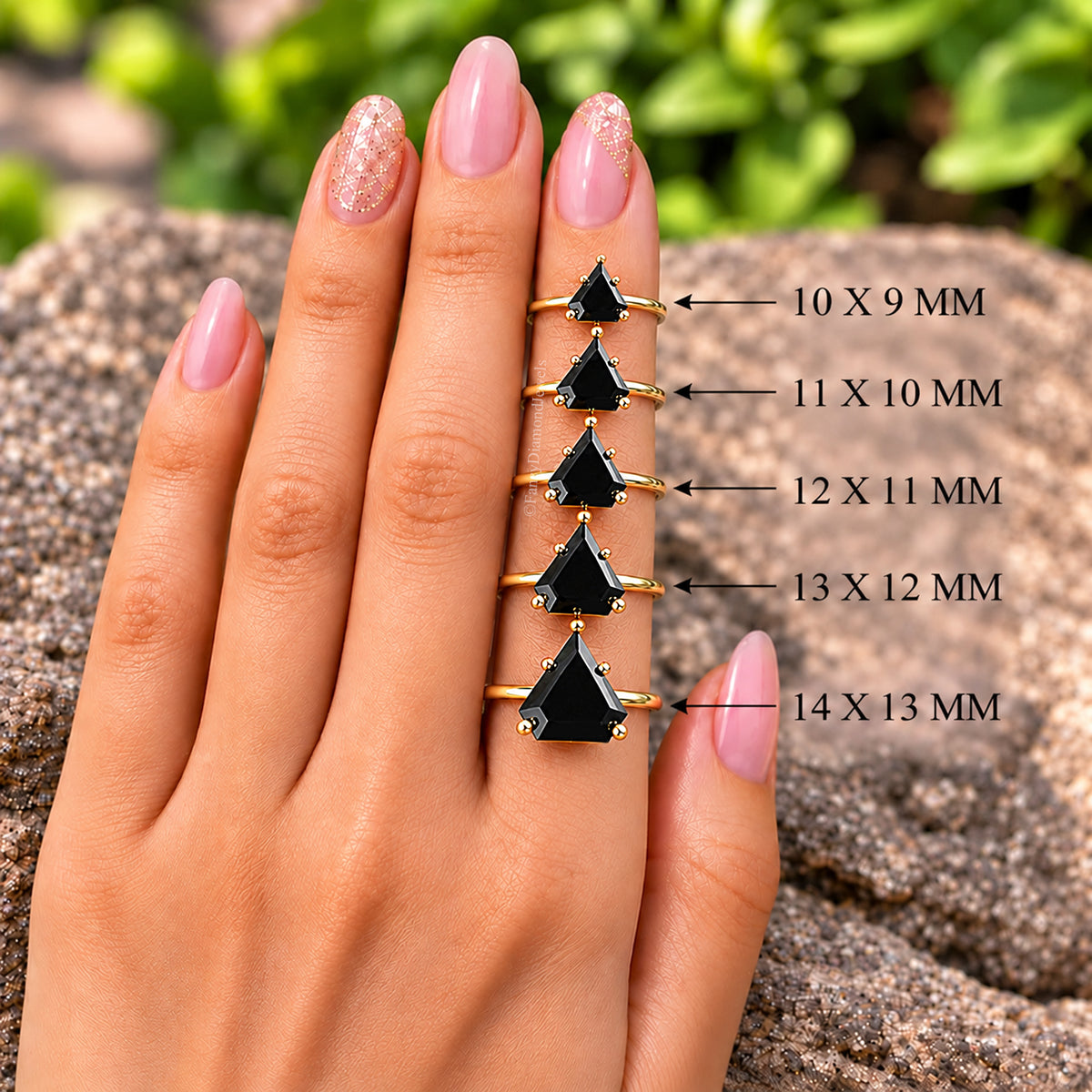 Shield Black Onyx engagement ring 14mm 13mm 12mm 11mm 10mm stone ring Simulant Solitaire ring Diamond ring Silver ring Gift for her FD418
