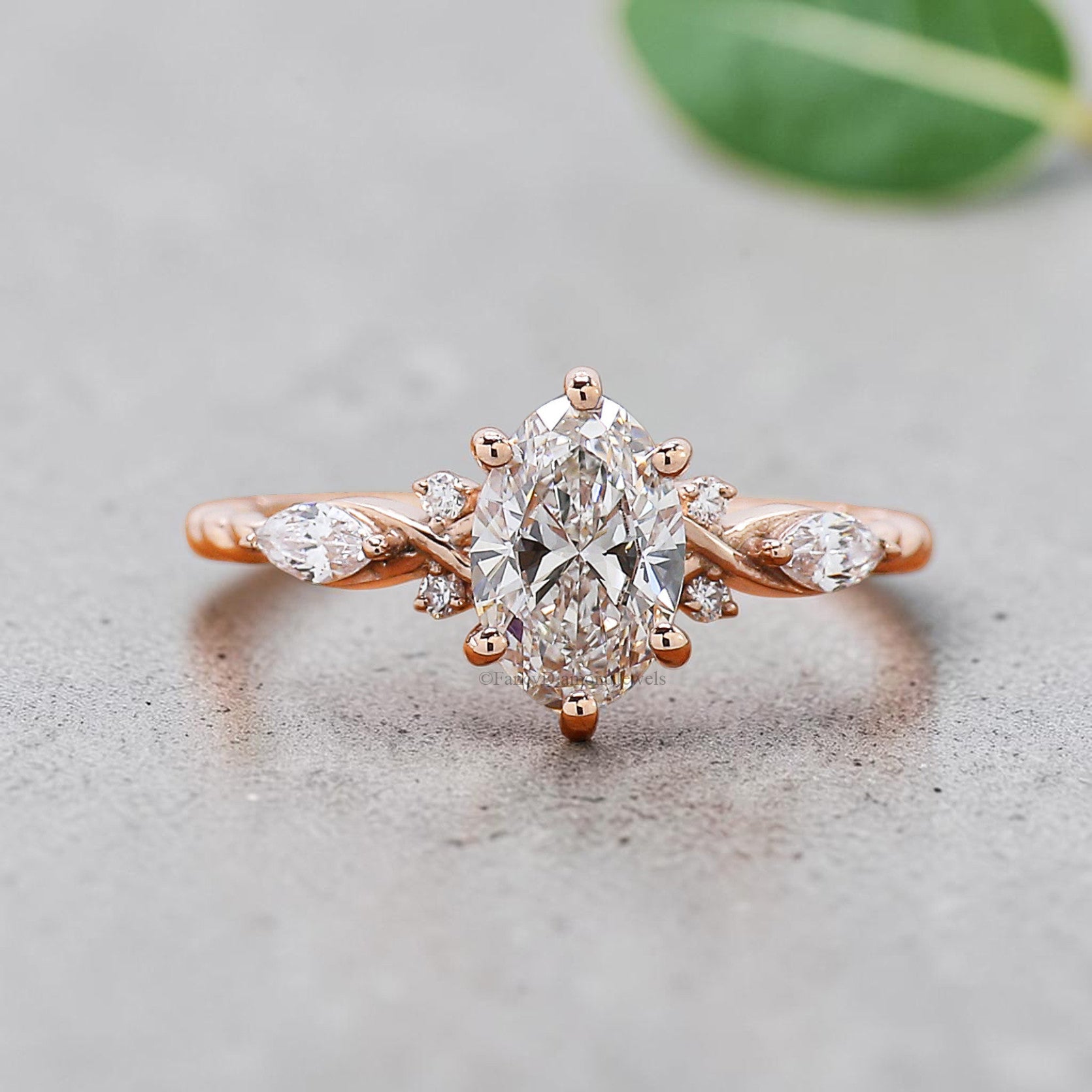 Oval Shape Lab Grown Diamond Engagement Ring Solid Gold Ring Oval Cut Lab Diamond Ring 3/4 Eternity Twisted Ring Anniversary Gift FD580