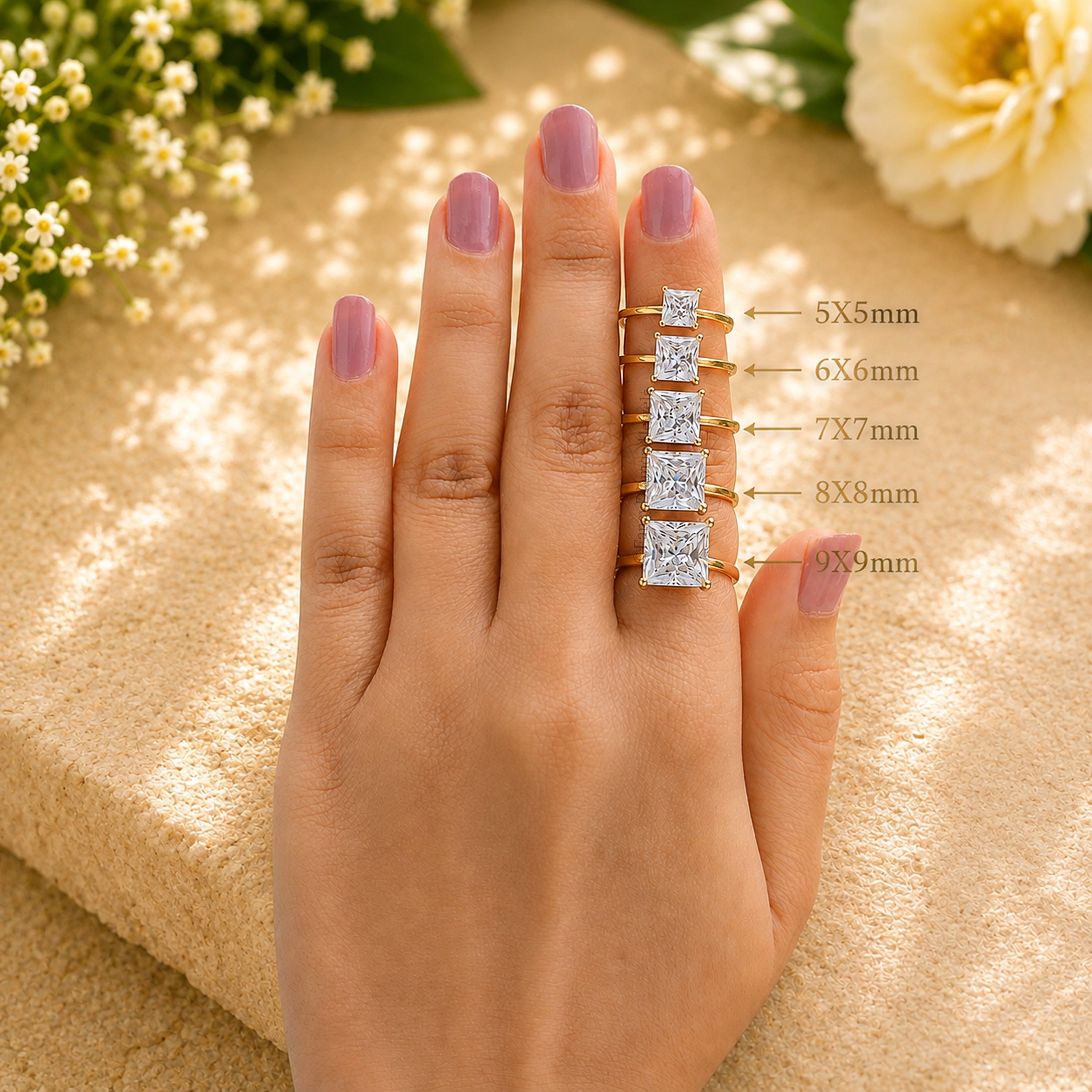 Princess Cut engagement ring 5mm 6mm 7mm 8mm 9mm stone ring Silver Promise ring Princess Cut Diamond ring Solitaire ring Gift for her FD280
