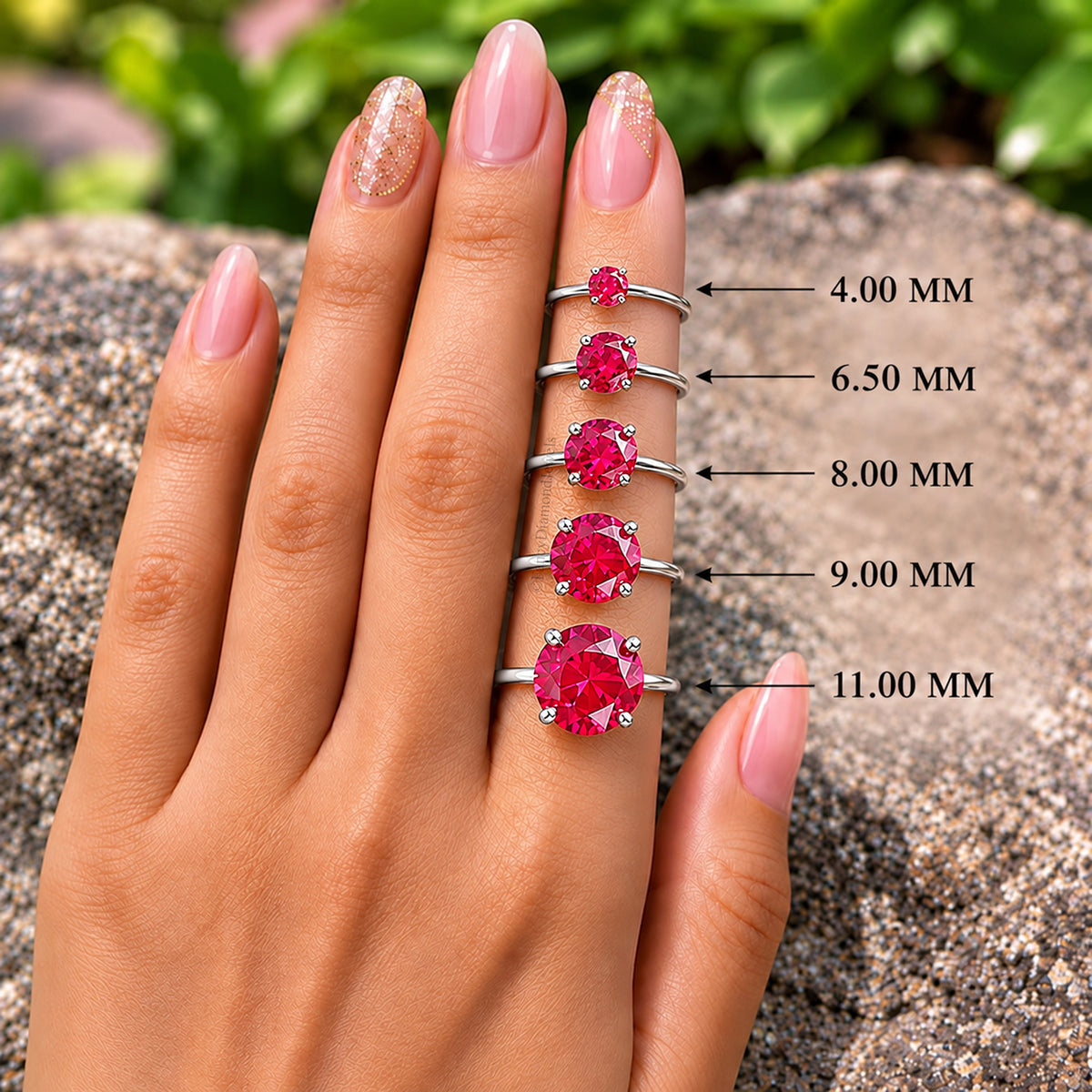 Round Red Ruby stone engagement ring 11mm 9mm 8mm 6.50mm 4mm ring silver simulant Ring Solitaire ring Diamond ring Gift for her FD516