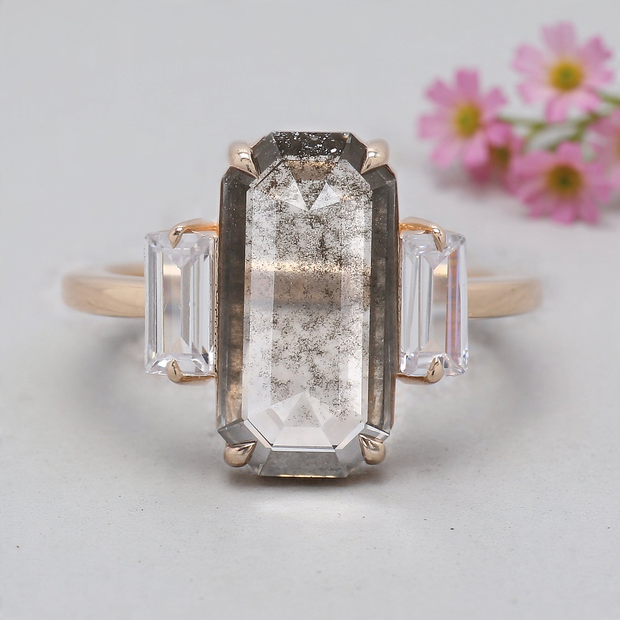 2.70 CT Emerald Lab Grown Diamond Ring Emerald CVD Fancy Black Grey Salt And Pepper Diamond Ring Engagement Ring Bridal Wedding Ring KDL3519