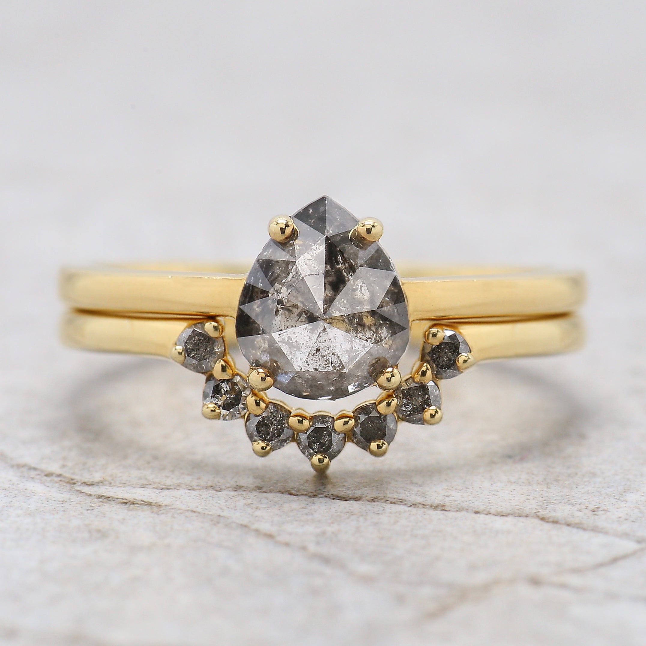 Pear Salt And Pepper Diamond Ring 1.10 Ct 7.30 MM Pear Diamond Ring 14K Solid Yellow Gold Silver Engagement Pear Ring Gift For Her QN1877