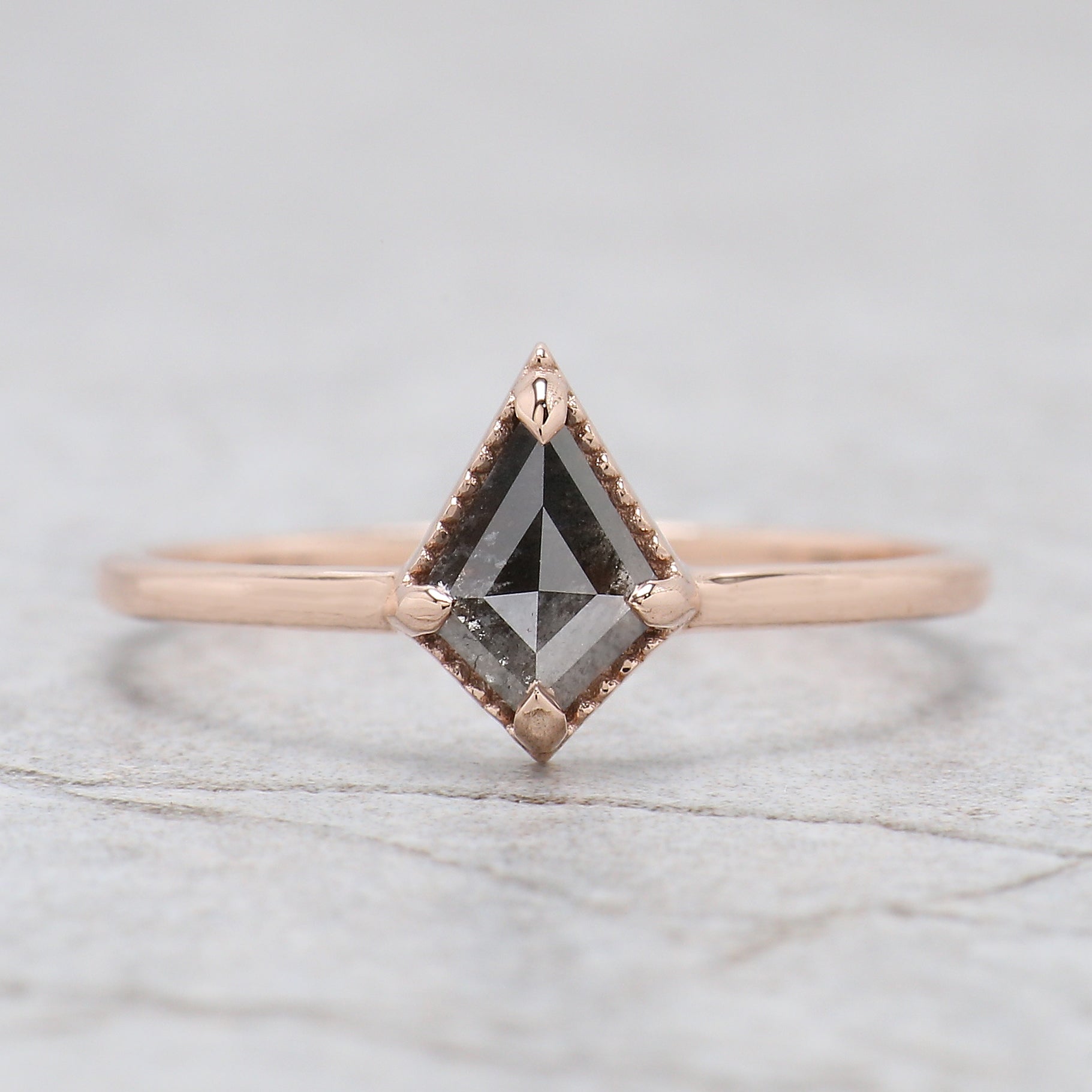 Kite Shape Salt And Pepper Diamond Ring 0.50 Ct 7.02 MM Kite Cut Diamond Ring 14K Solid Rose Gold Silver Engagement Ring Gift For Her QN2267