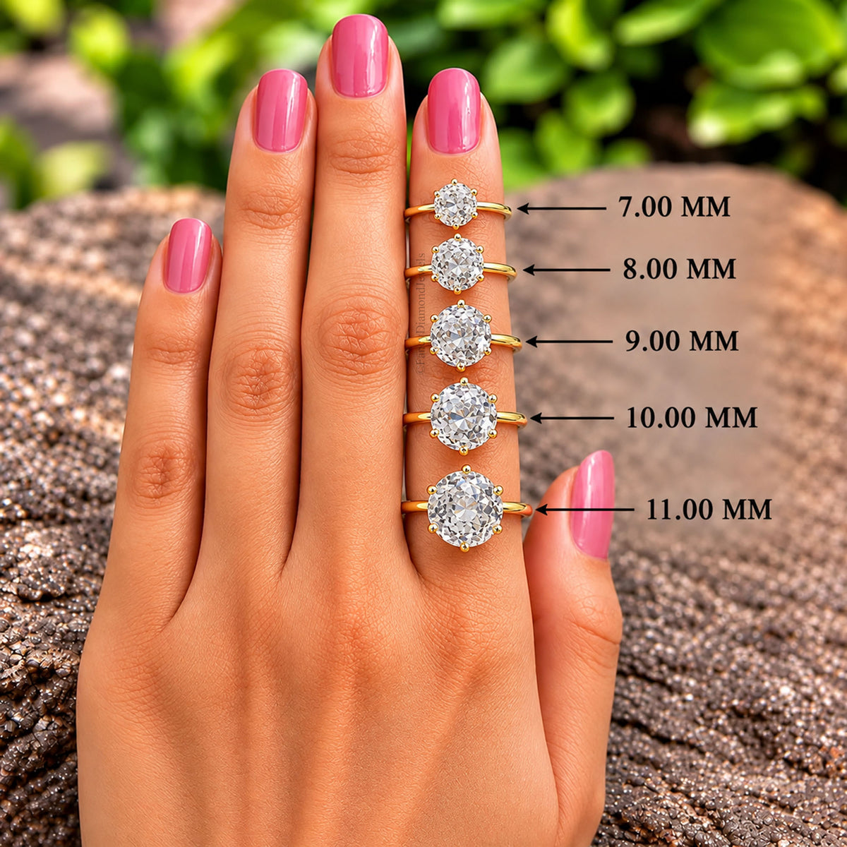 Round Portuguese Cut Diamond engagement ring 7 mm to 11 mm stone ring Simulant Diamond Solitaire Silver Promise ring Gift for her FD523