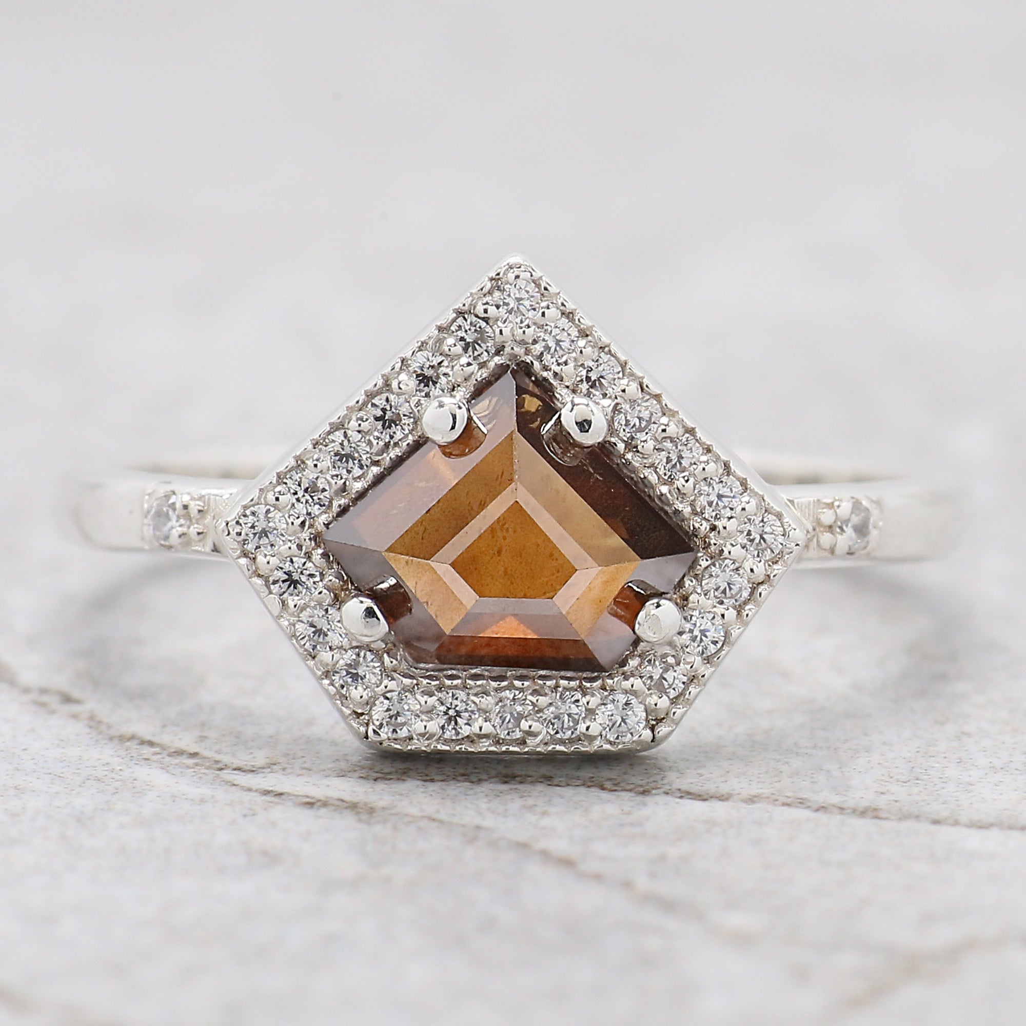 Shield Cut Brown Color Diamond Ring 0.83 Ct 6.10 MM Shield Diamond Ring 14K Solid White Gold Silver Engagement Ring Gift For Her QL1862