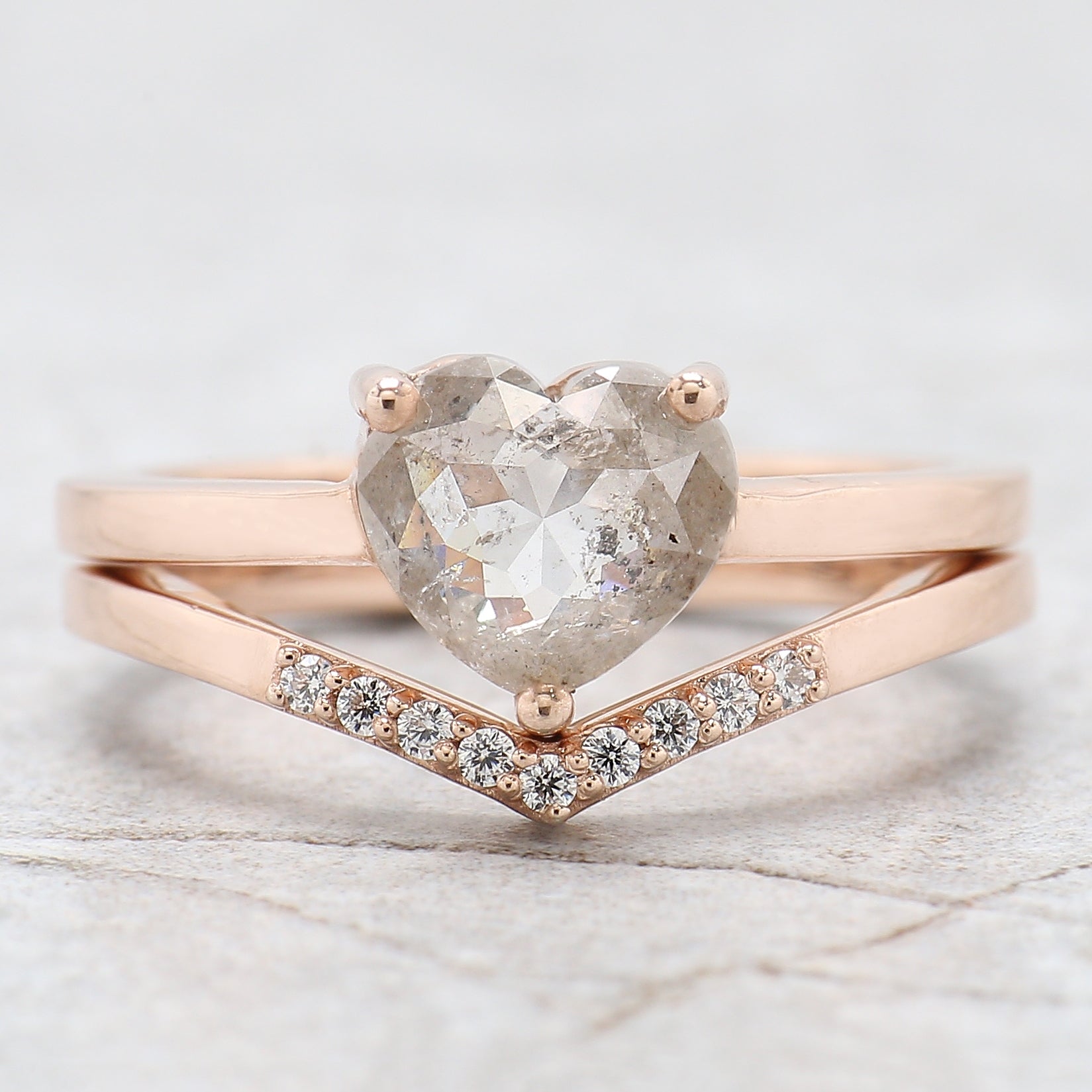 Heart Salt And Pepper Diamond Ring 1.39 Ct 7.70 MM Heart Shape Diamond Ring 14K Solid Rose Gold Silver Engagement Ring Gift For Her QL6196