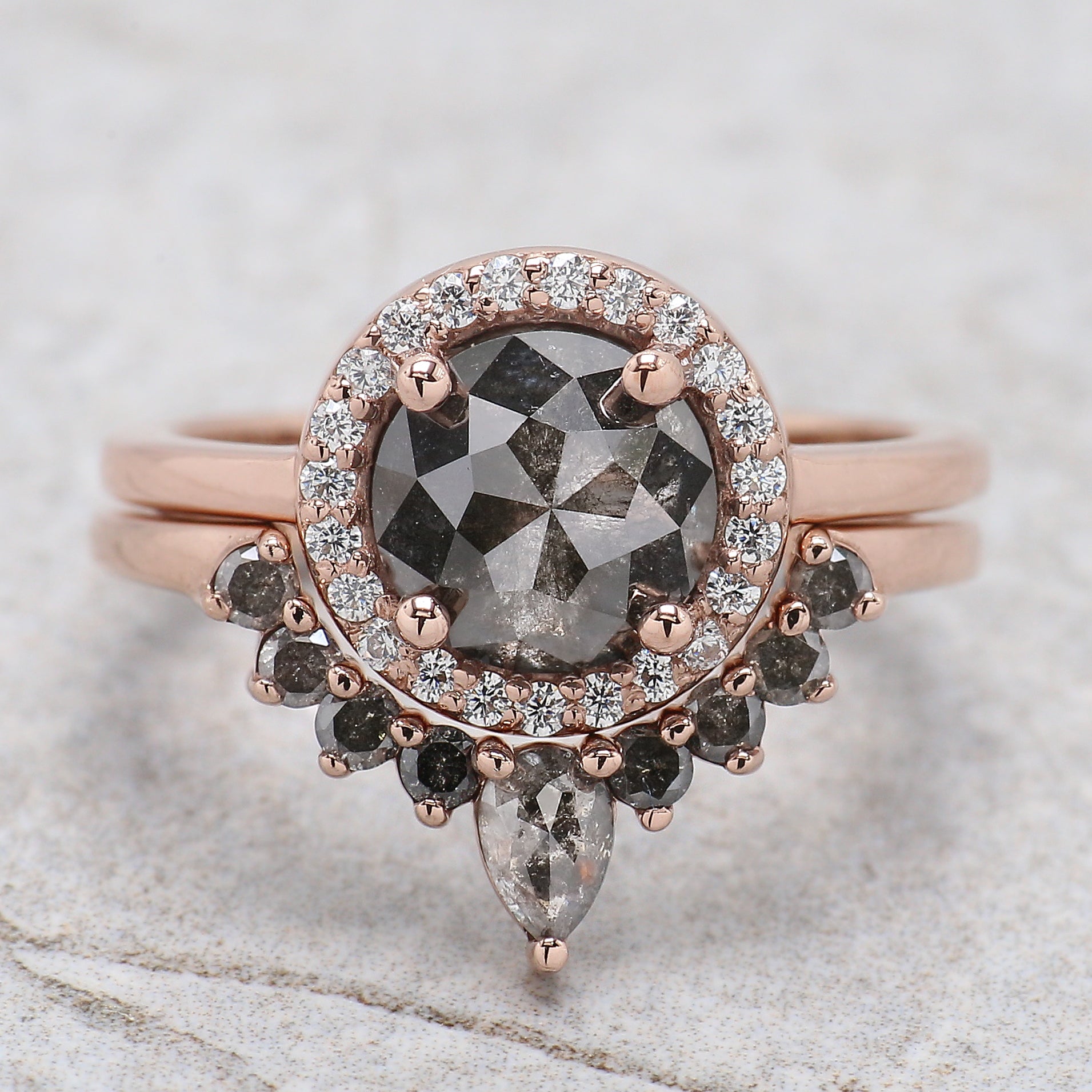 Round Rose Cut Salt And Pepper Diamond Ring 1.86 Ct 7.50 MM Round Diamond Ring 14K Rose Gold Silver Engagement Ring Gift For Her QL1303