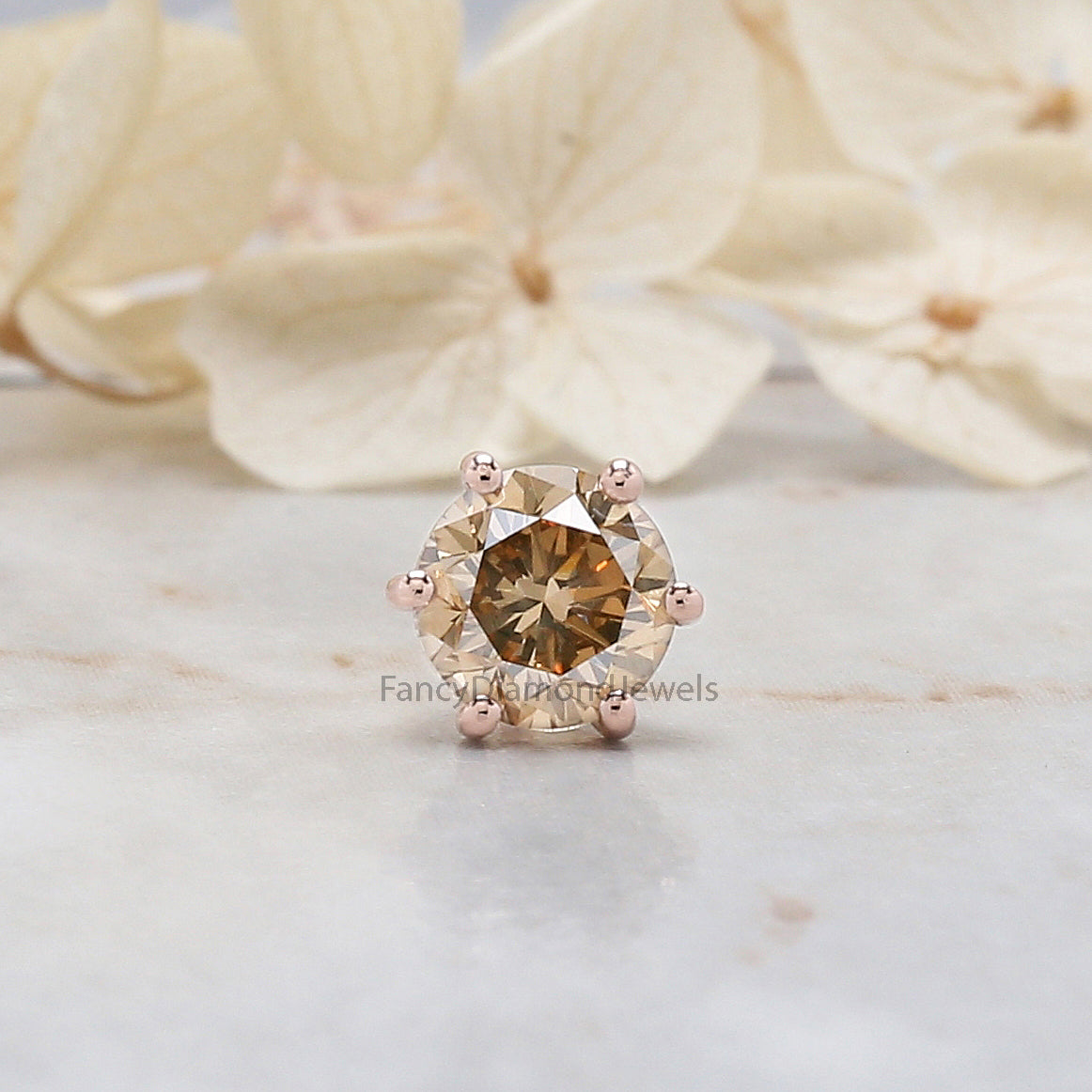 Round Brown Diamond Earring, Round Brilliant Cut Earring, Round Shape Earring, Diamond Earring, Earlobe Earrings, Earrings Jewelry, KDL635