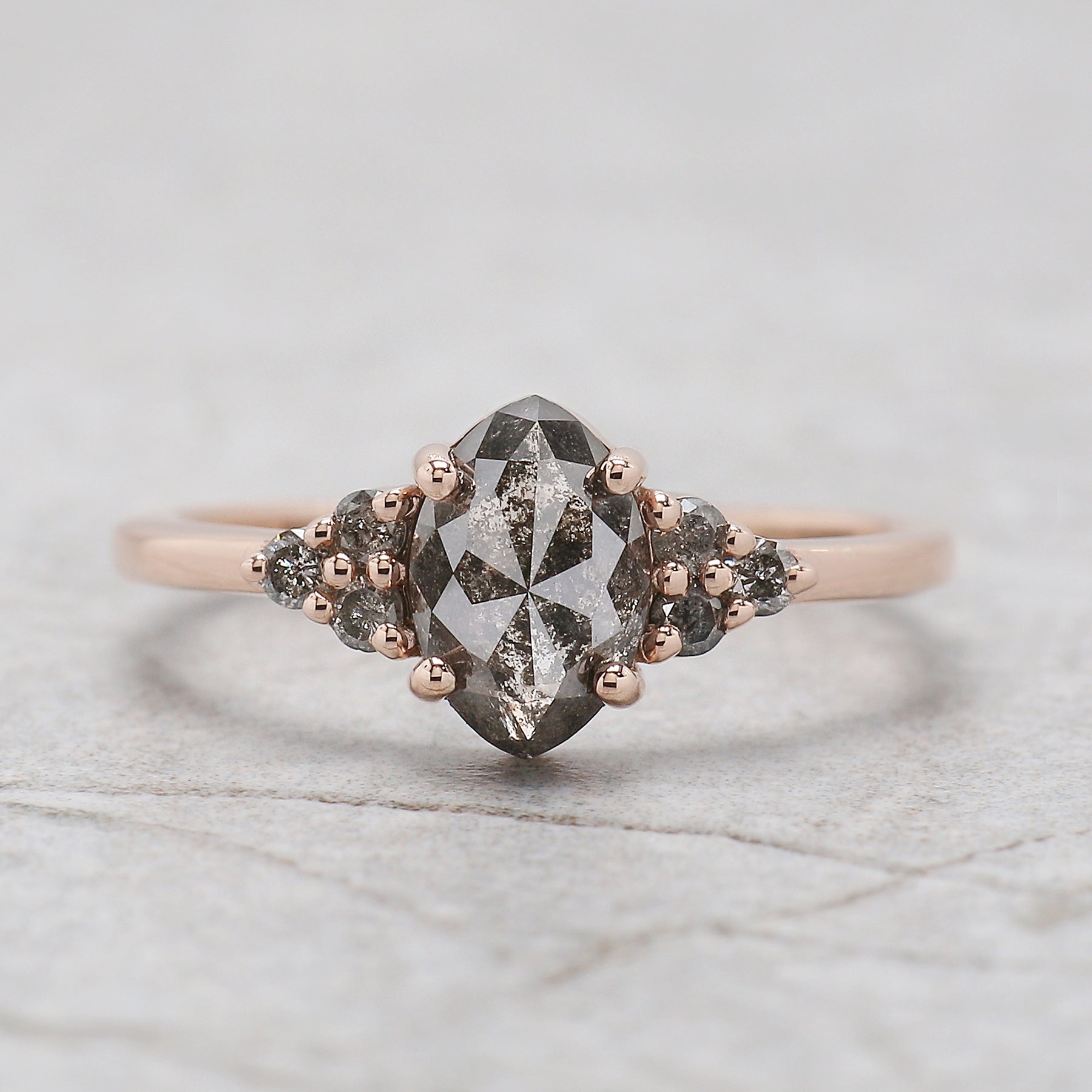 Marquise Cut Salt And Pepper Diamond Ring 1.36 Ct 8.00 MM Marquise Diamond Ring 14K Solid Rose Gold Engagement Ring Gift For Her KDL3474