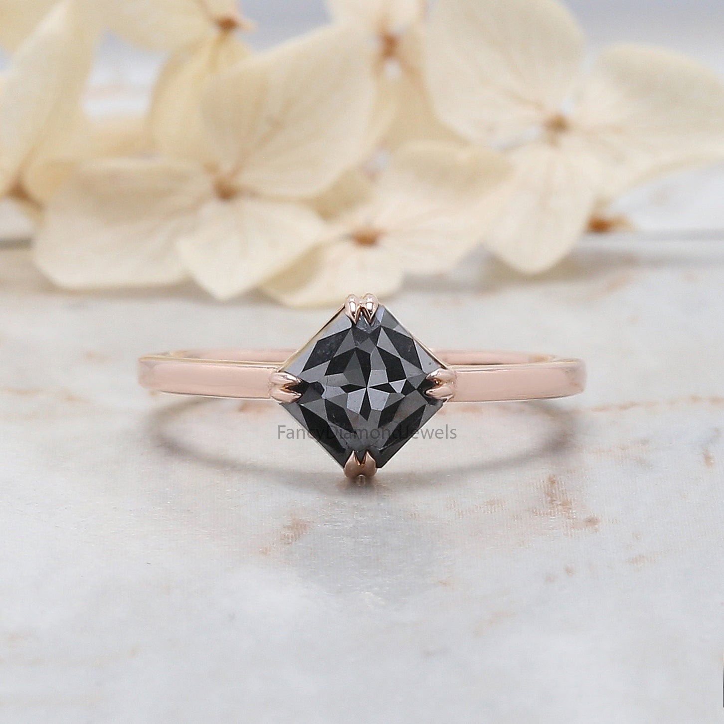 Radiant Cut Salt And Pepper Diamond Ring 1.38 Ct 6.20 MM Radiant Diamond Ring 14K Solid Rose Gold Silver Engagement Ring Gift For Her QL2987