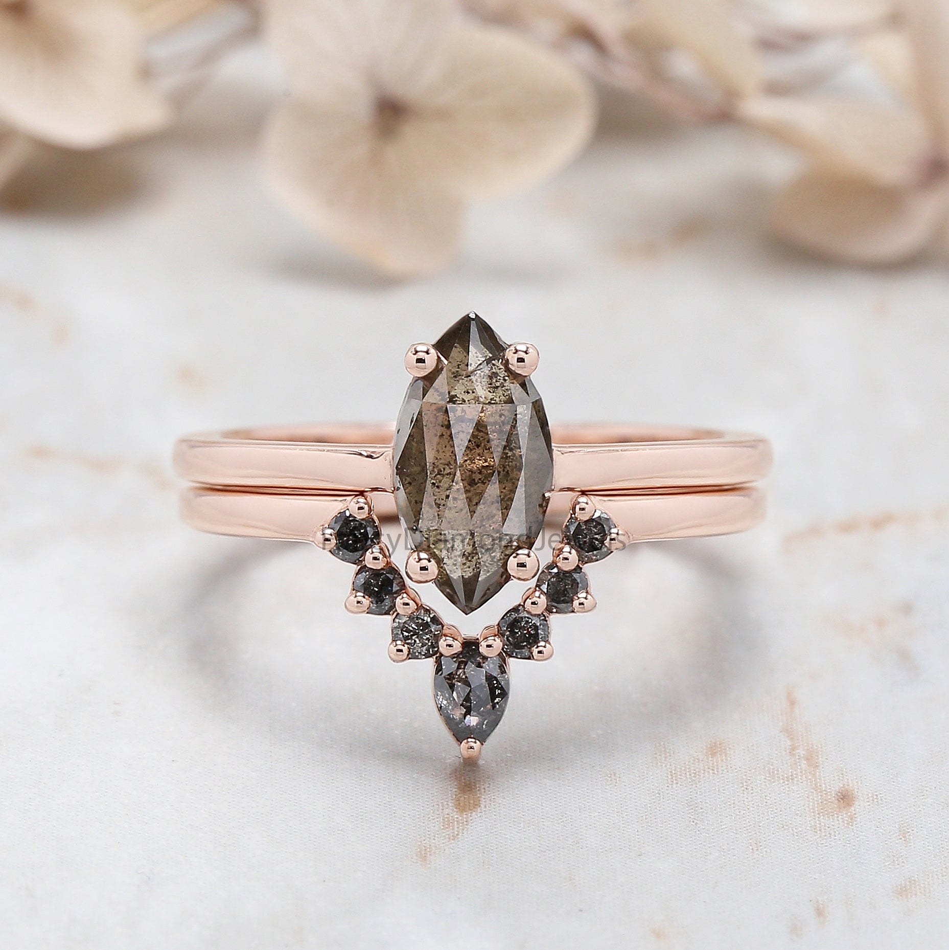 Marquise Cut Brown Color Diamond Ring 1.35 Ct 9.95 MM Marquise Shape Diamond Ring 14K Rose Gold Silver Engagement Ring Gift For Her QL1650