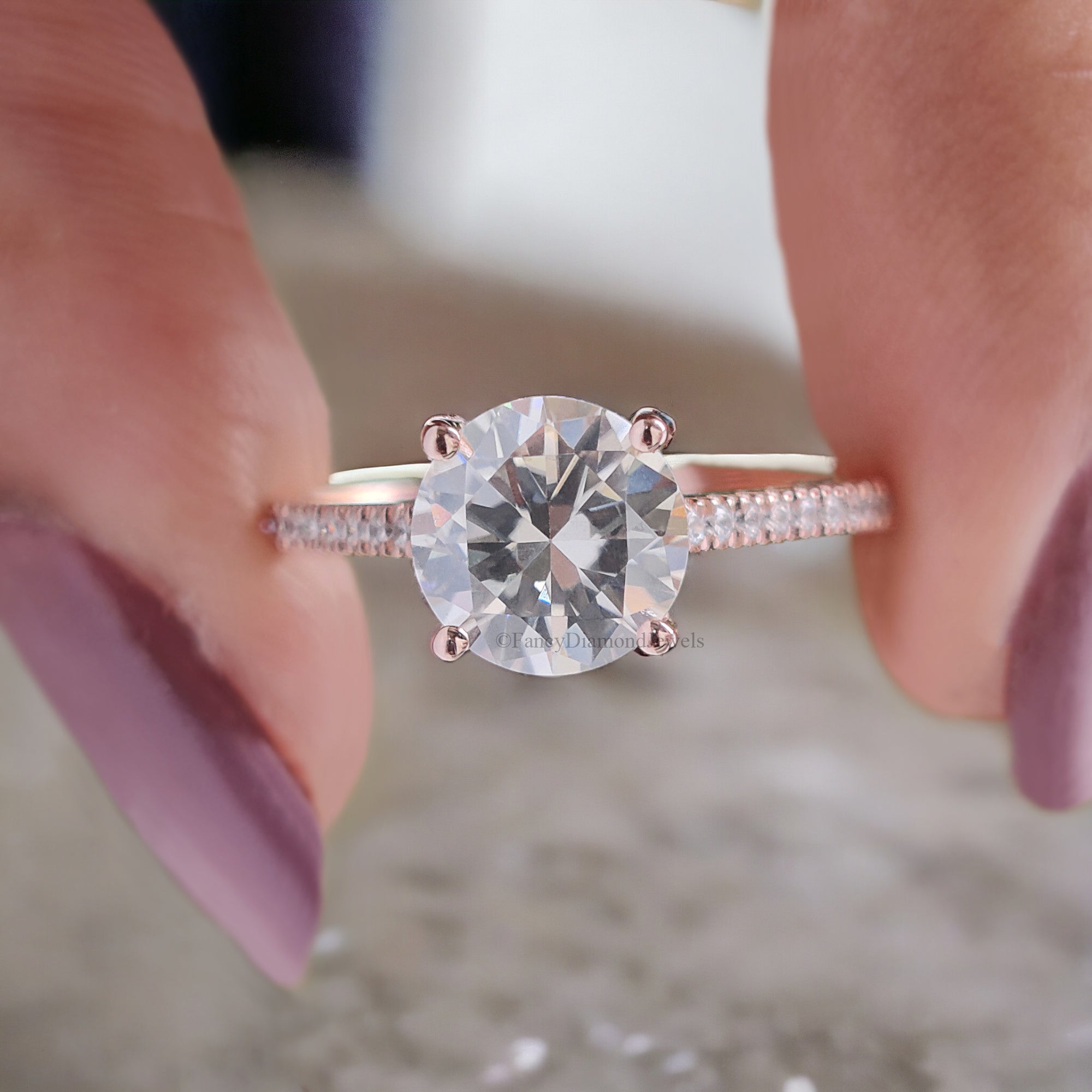 Vintage Hidden Halo Moissanite Ladies Ring Anniversary Gift 1 CT Round 7 mm Moissanite Wedding Ring Simulated Diamond Engagement Ring FD117