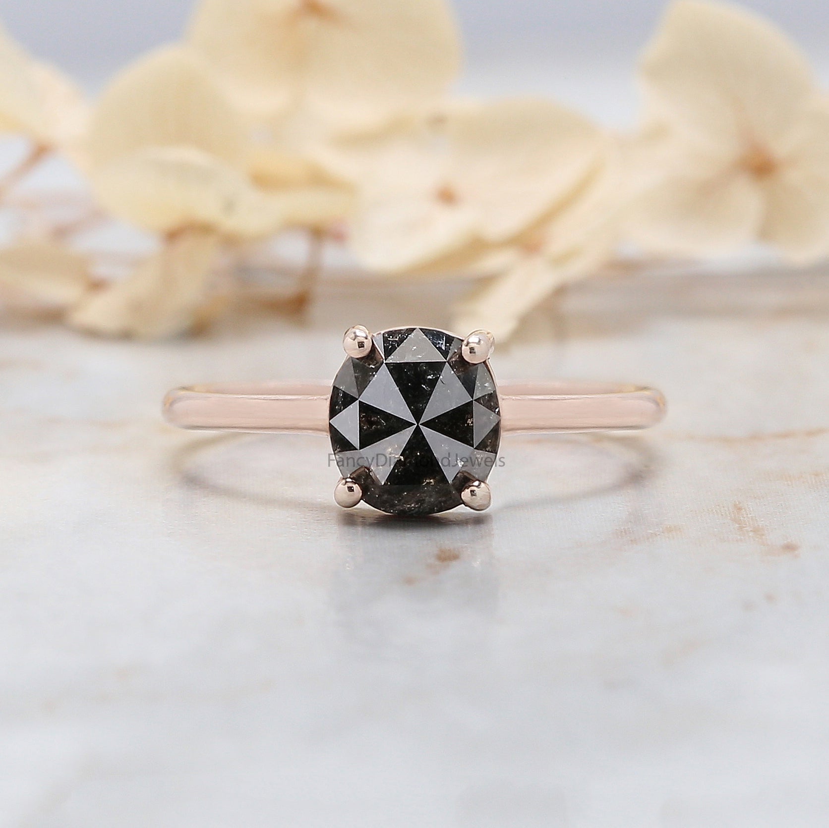 Oval Cut Salt And Pepper Diamond Ring 1.57 Ct 6.90 MM Oval Diamond Ring 14K Solid Rose Gold Silver Oval Engagement Ring Gift For Her QK1953