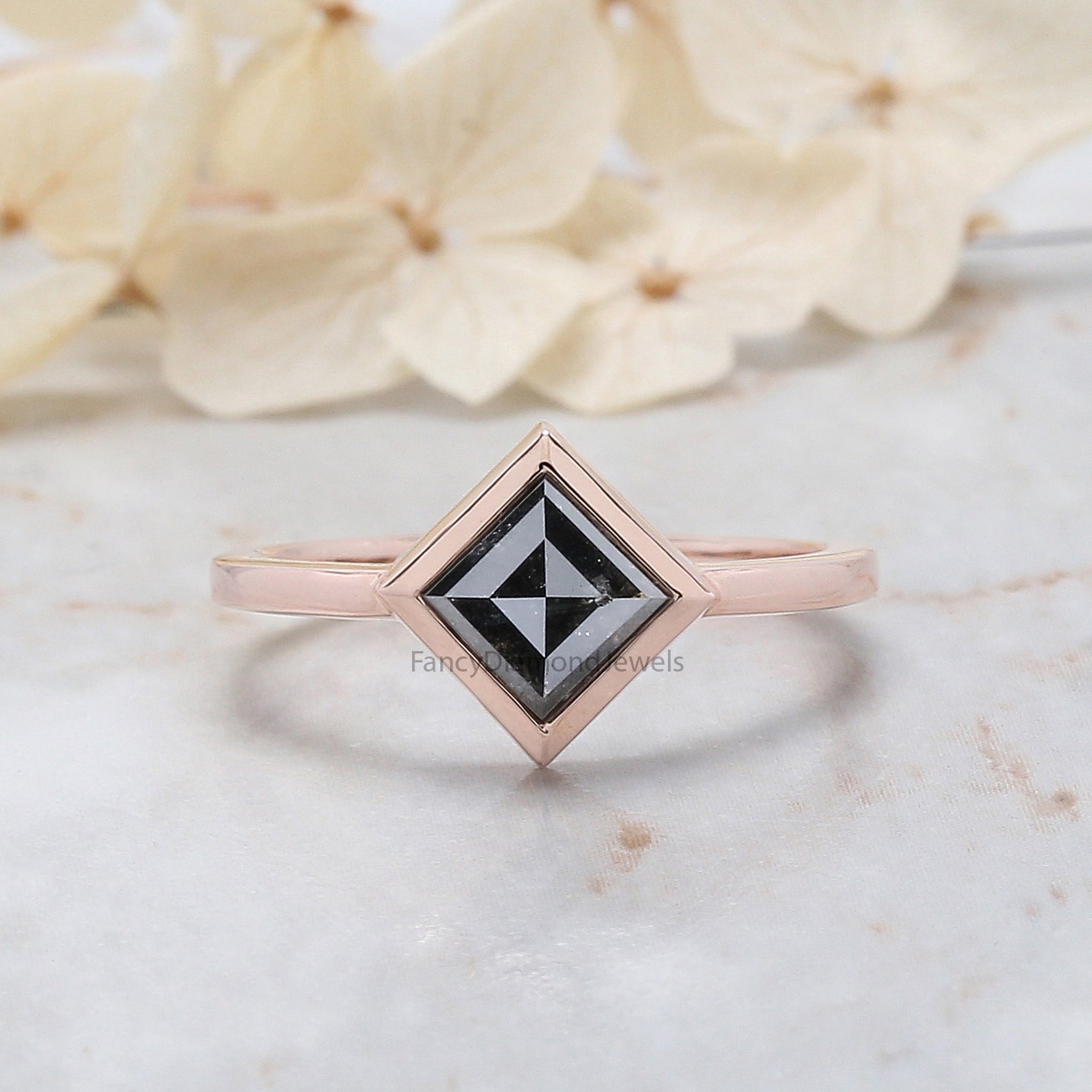 Kite Cut Salt And Pepper Diamond Ring 1.25 Ct 8.00 MM Kite Diamond Ring 14K Solid Rose Gold Silver Kite Engagement Ring Gift For Her QN822