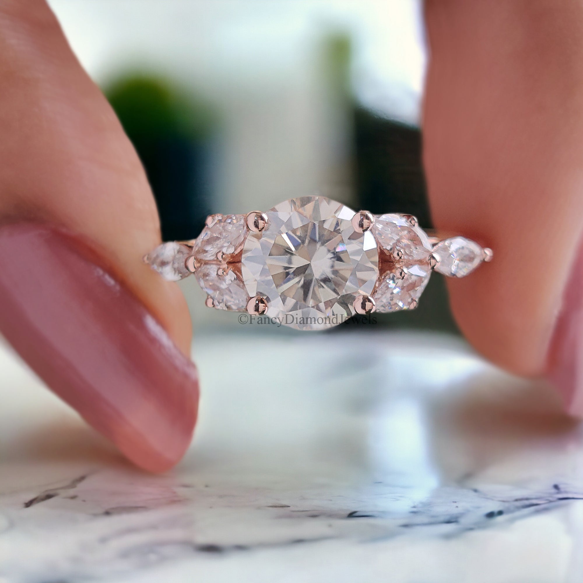 Moissanite Engagement Ring Vintage Unique Round Diamond Cluster Ring Rose gold Engagement Ring Women Wedding Bridal Anniversary Gift FD123