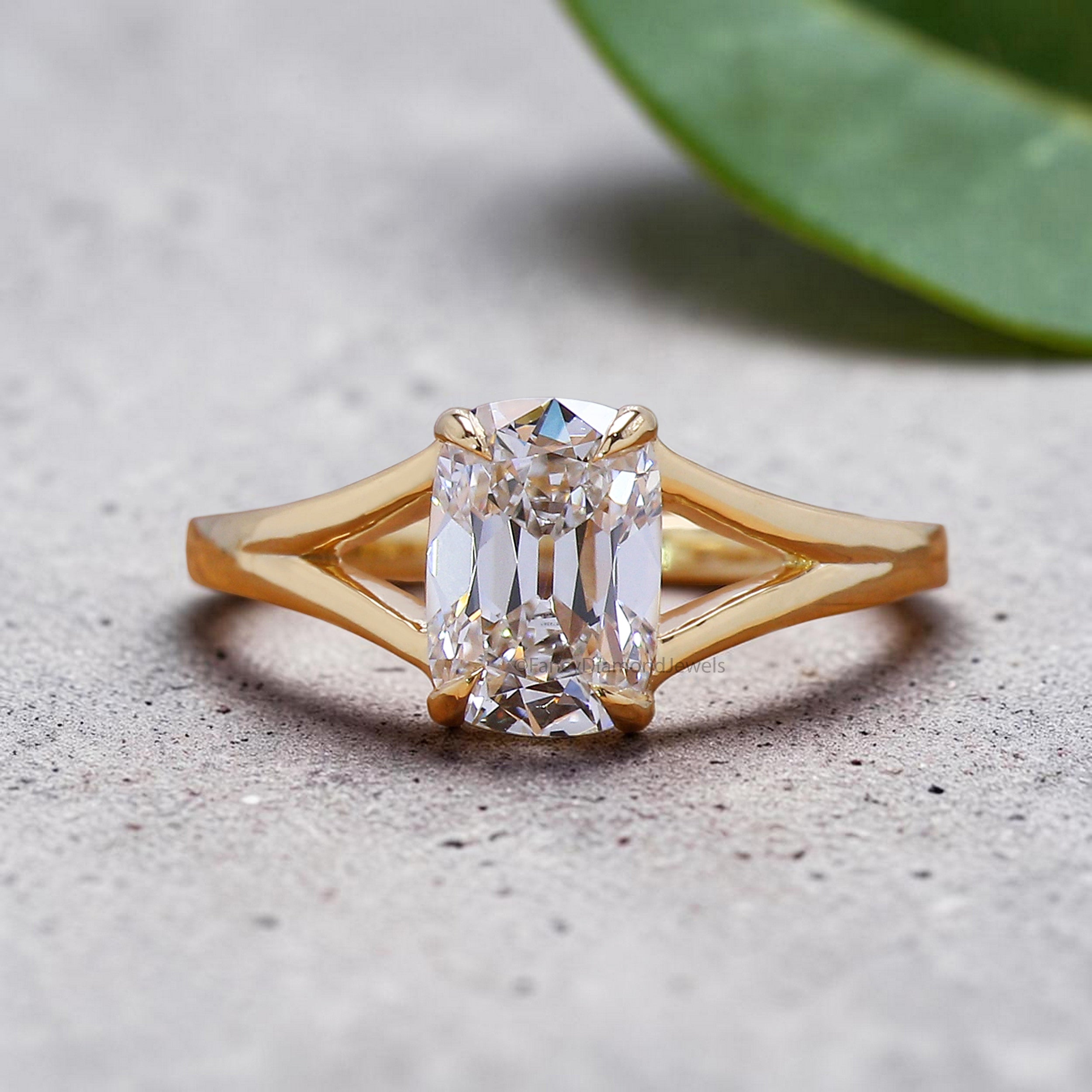 Old Mine Cut Cushion Diamond Split Shank Engagement Ring, Solitaire Wedding Ring for Her, Comfort Fit Promise Ring, Handmade Ring, FD556