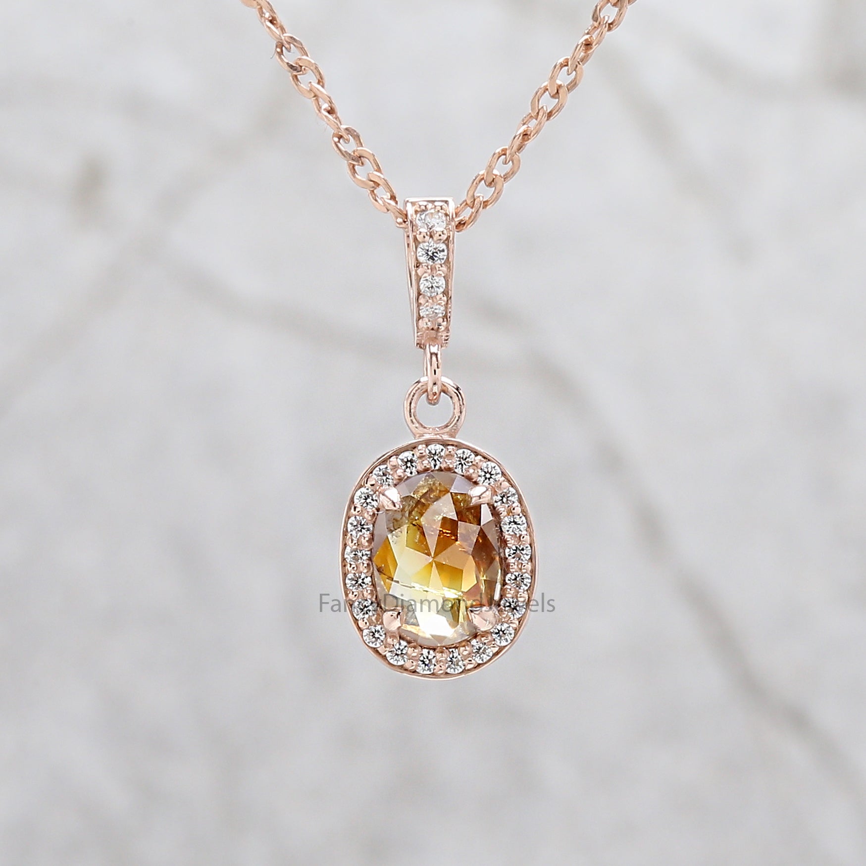 Oval Shape Yellow Color Diamond Pendant 0.91 Ct 7.05 MM Oval Cut Diamond Pendant 14K Solid Rose Gold Silver Engagement Oval Pendant QN1052