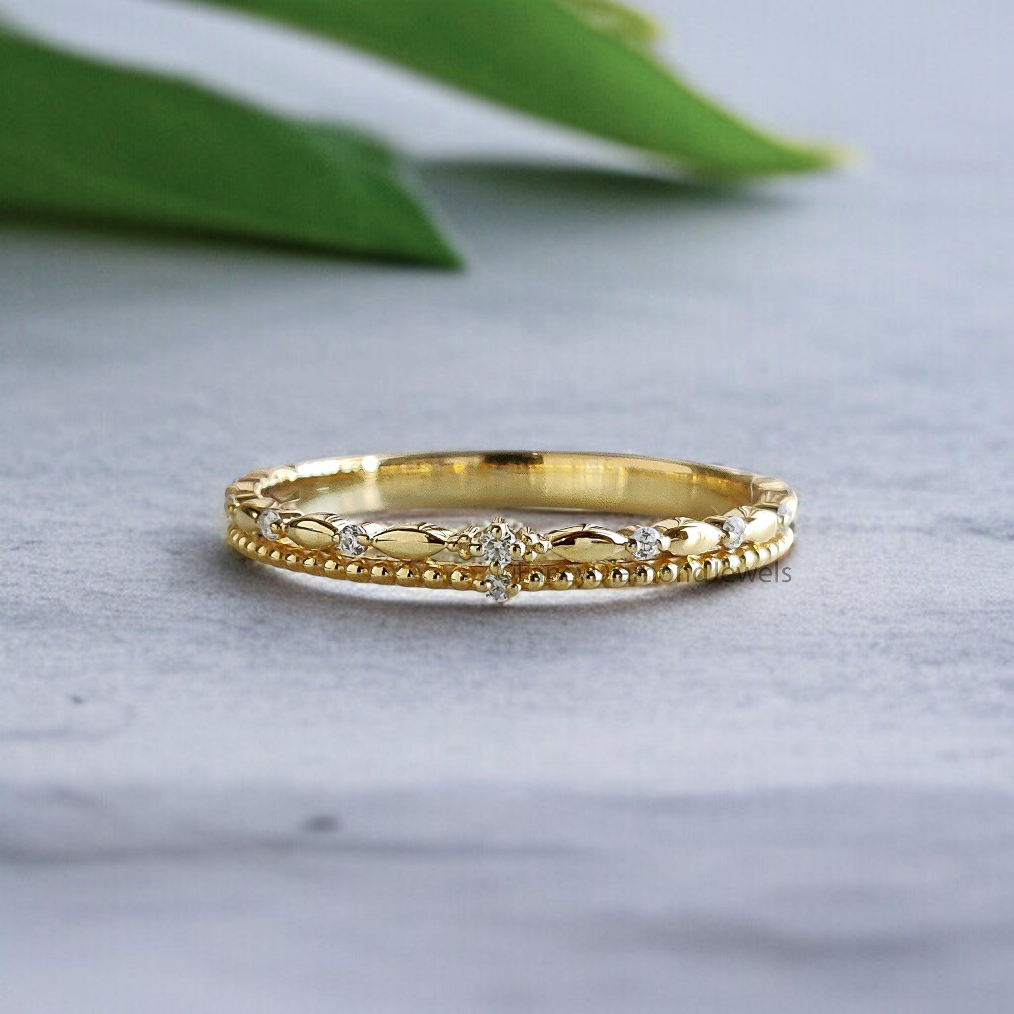 Natural White Double Diamond Wedding Band Silver Engagement Band Milgrain Ring Minimalist Stacking Diamond Promise Band Gift For Her FD518