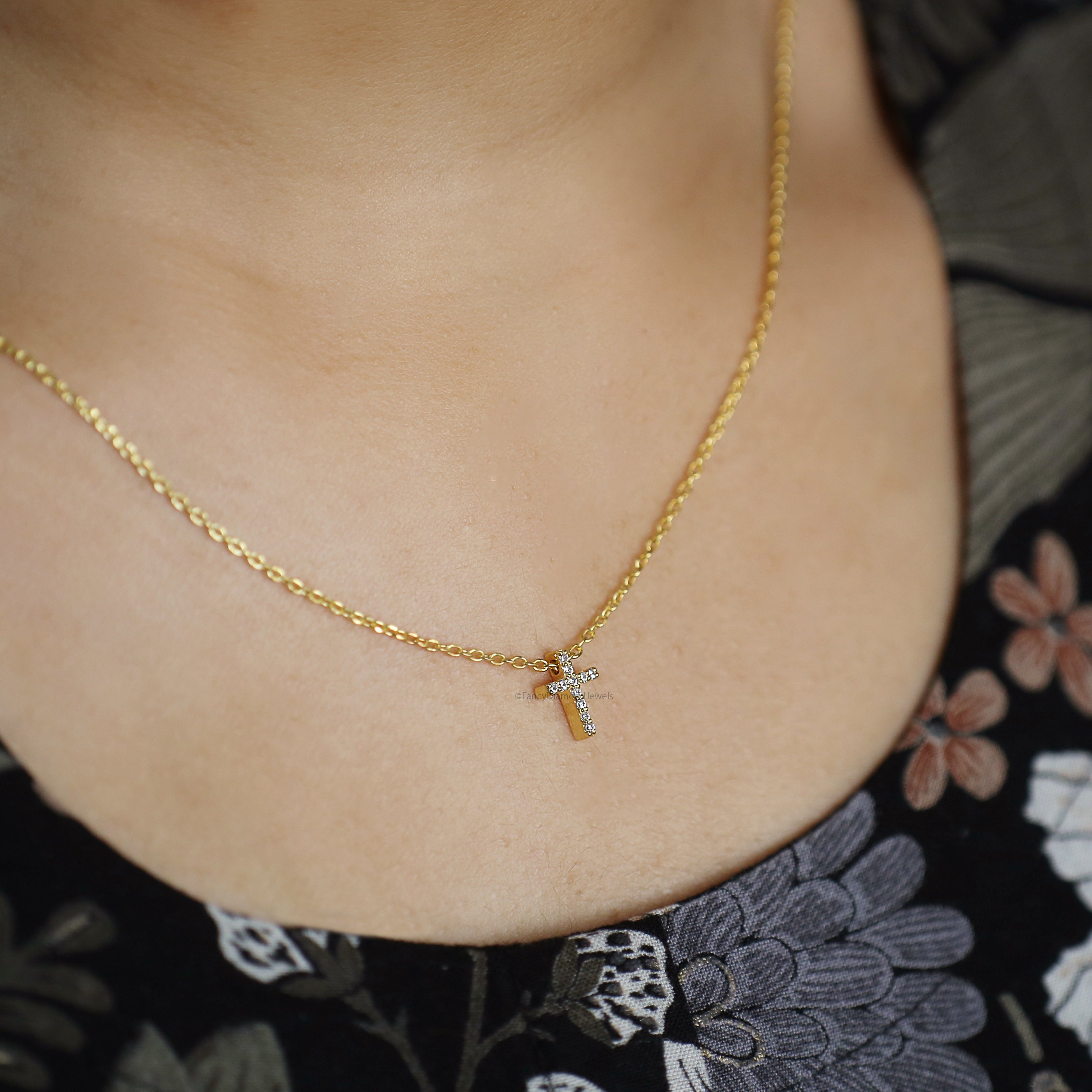 Diamond Cross Necklace Yellow Silver handmade jewelry Necklace Religious Jewelry Necklace With Chain FD512