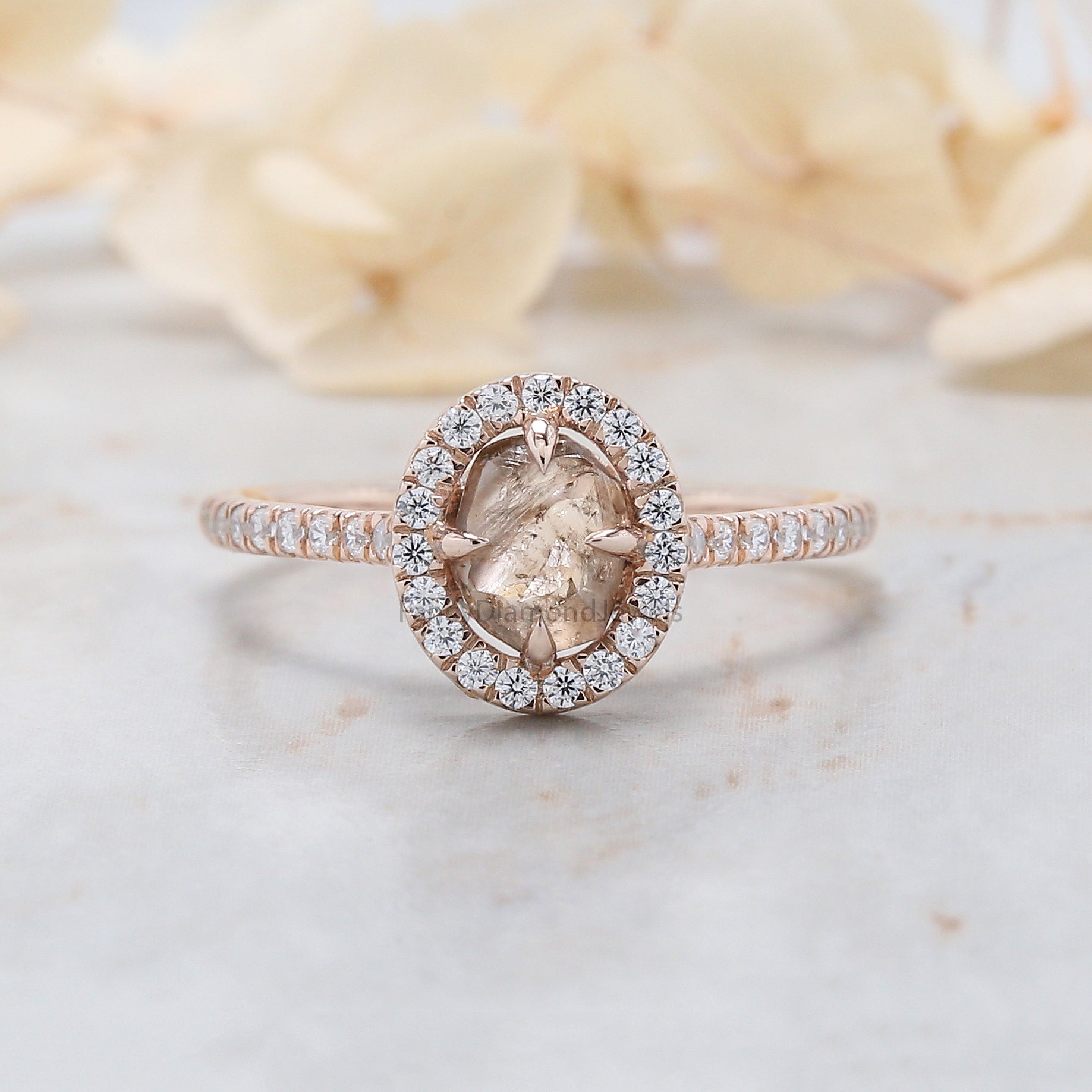 Rough Brown Color Diamond Ring 1.15 Ct 6.40 MM Uncut Rough Diamond Ring 14K Solid Rose Gold Silver Engagement Ring Gift For Her QN2526