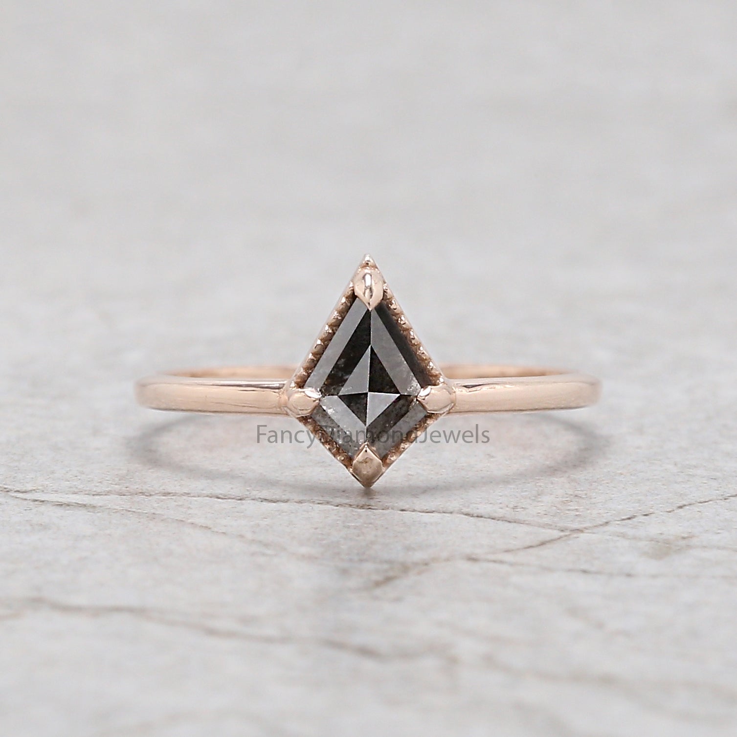 0.50 Ct Natural Kite Shape Salt And Pepper Diamond Ring 7.02 MM Kite Cut Diamond Ring 14K Solid Rose Gold Silver Engagement Ring QN2267