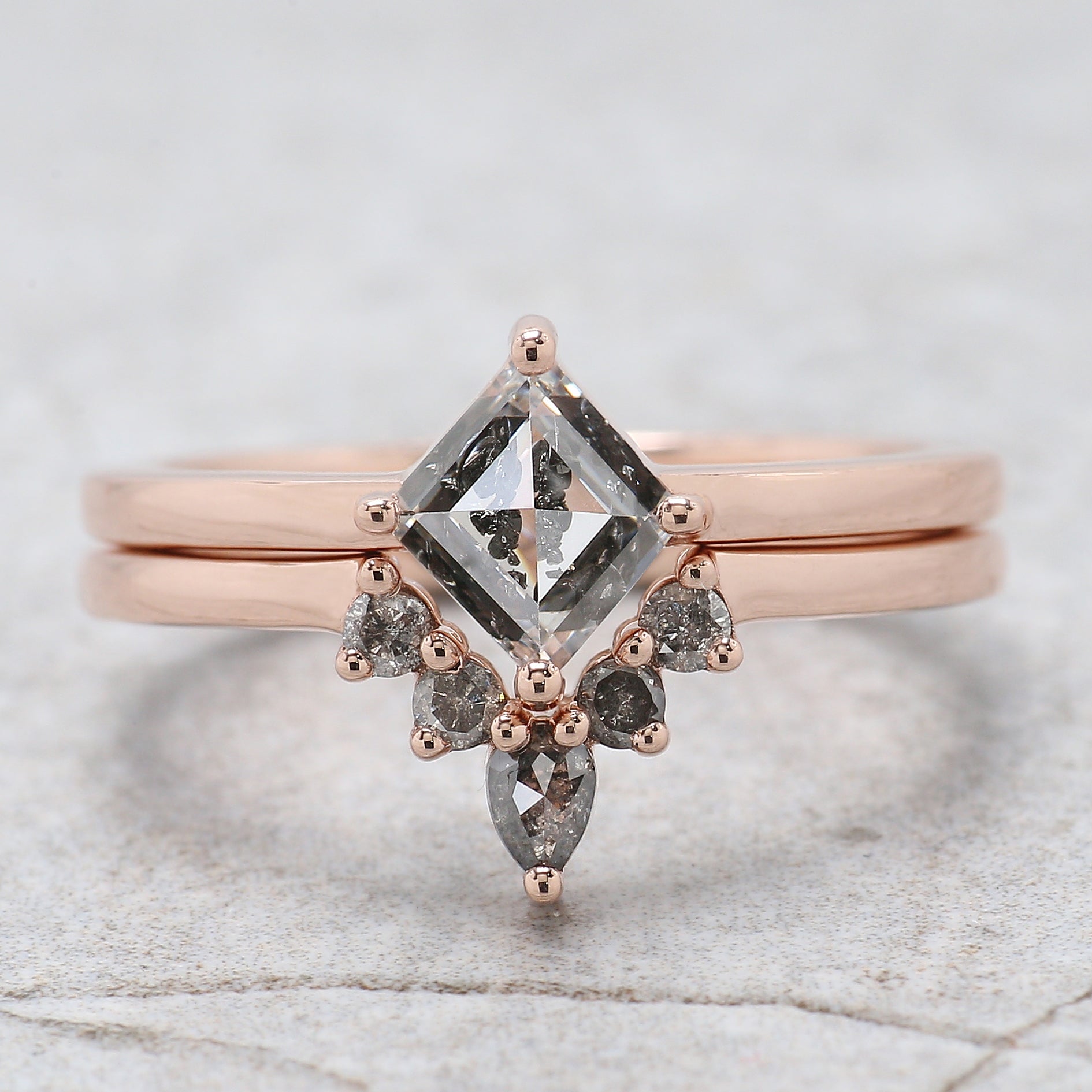 Kite Cut Salt And Pepper Diamond Ring 1.07 Ct 7.44 MM Kite Diamond Ring 14K Solid Rose Gold Silver Kite Engagement Ring Gift For Her QL2677