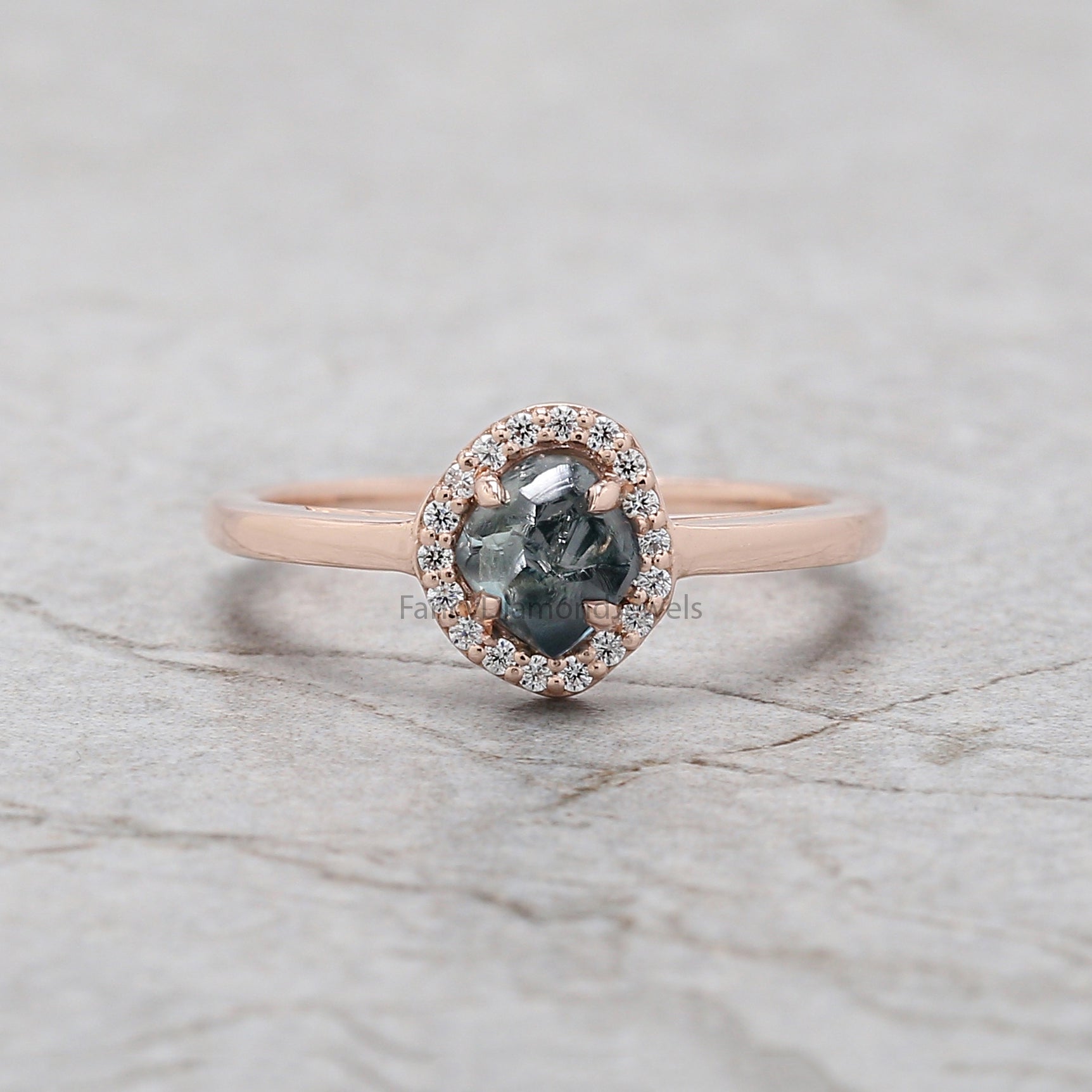 Rough Blue Color Diamond Ring 0.91 Ct 5.73 MM Crystal Rough Diamond Ring 14K Solid Rose Gold Silver Engagement Ring Gift For Her QL2239