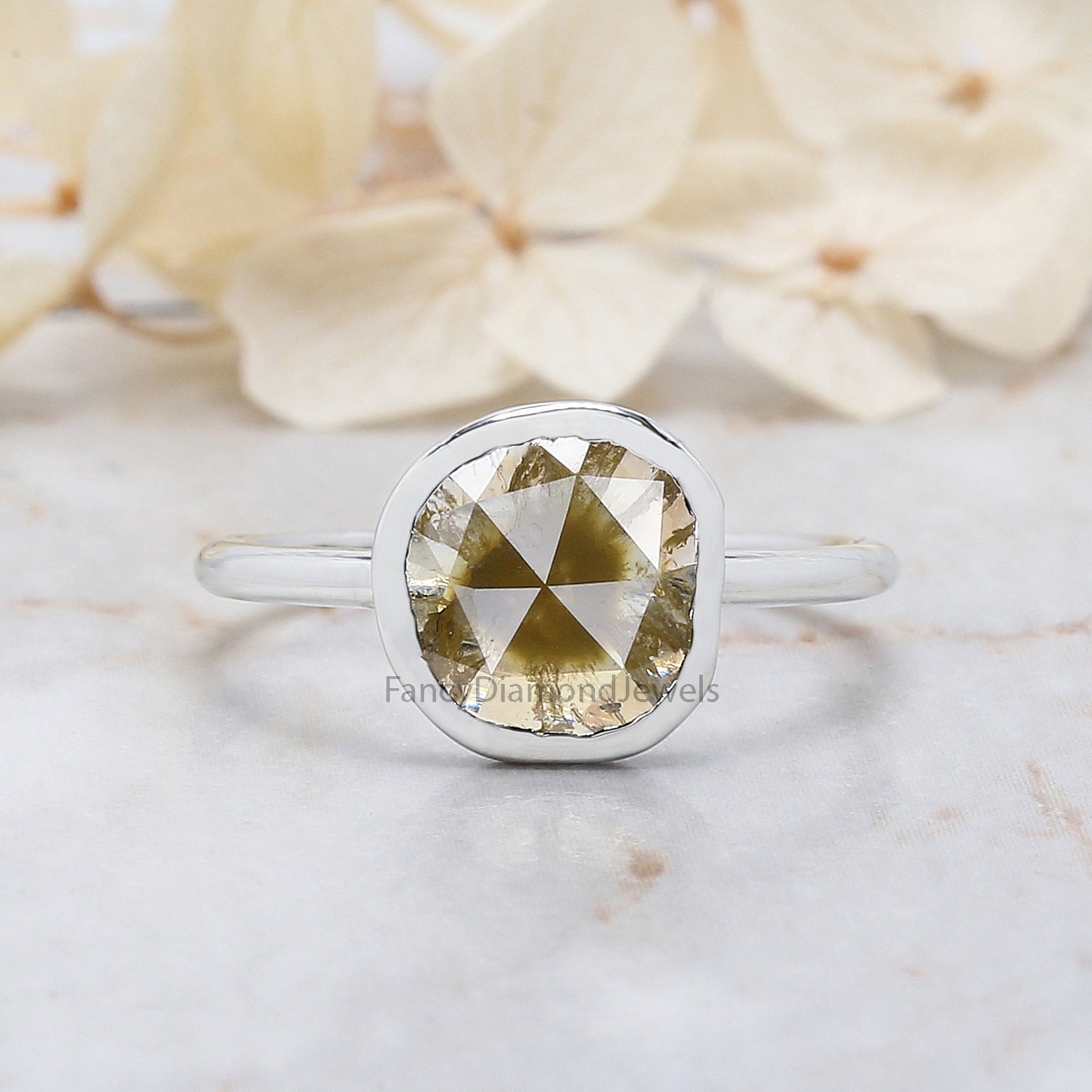 Slice Yellow Color Diamond Ring 1.14 Ct 8.30 MM Slice Shape Diamond Ring 14K Solid White Gold Silver Engagement Ring Gift For Her QL3025
