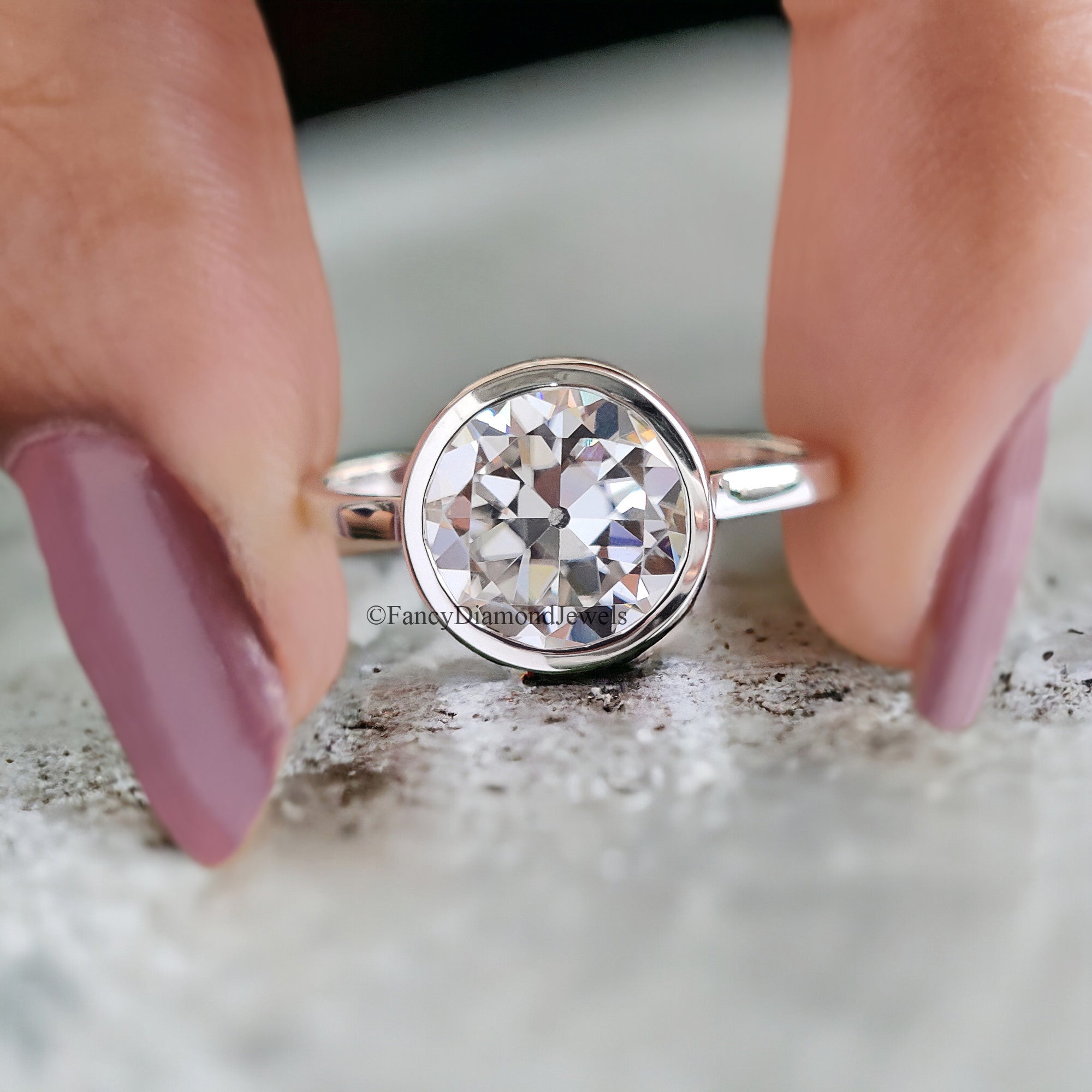 Old European Cut Engagement Ring White Gold Ring Round Moissanite Ring 2 CT Moissanite Bezel Setting Ring Promise Rings Gift For Her FD108