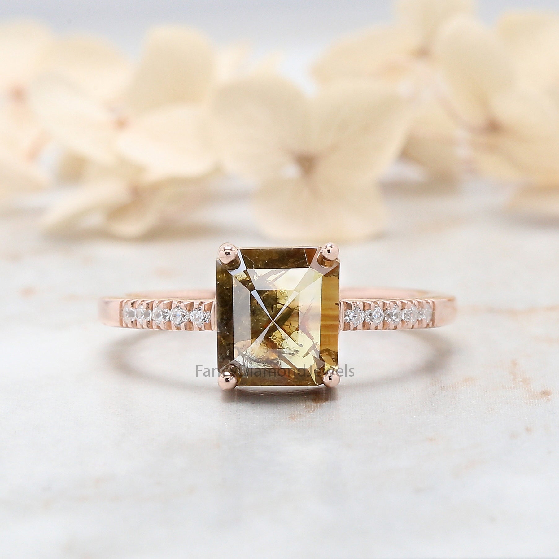 Radiant Cut Brown Color Diamond Ring 1.46 Ct 7.60 MM Radiant Diamond Ring 14K Solid Rose Gold Silver Engagement Ring Gift For Her QN9224