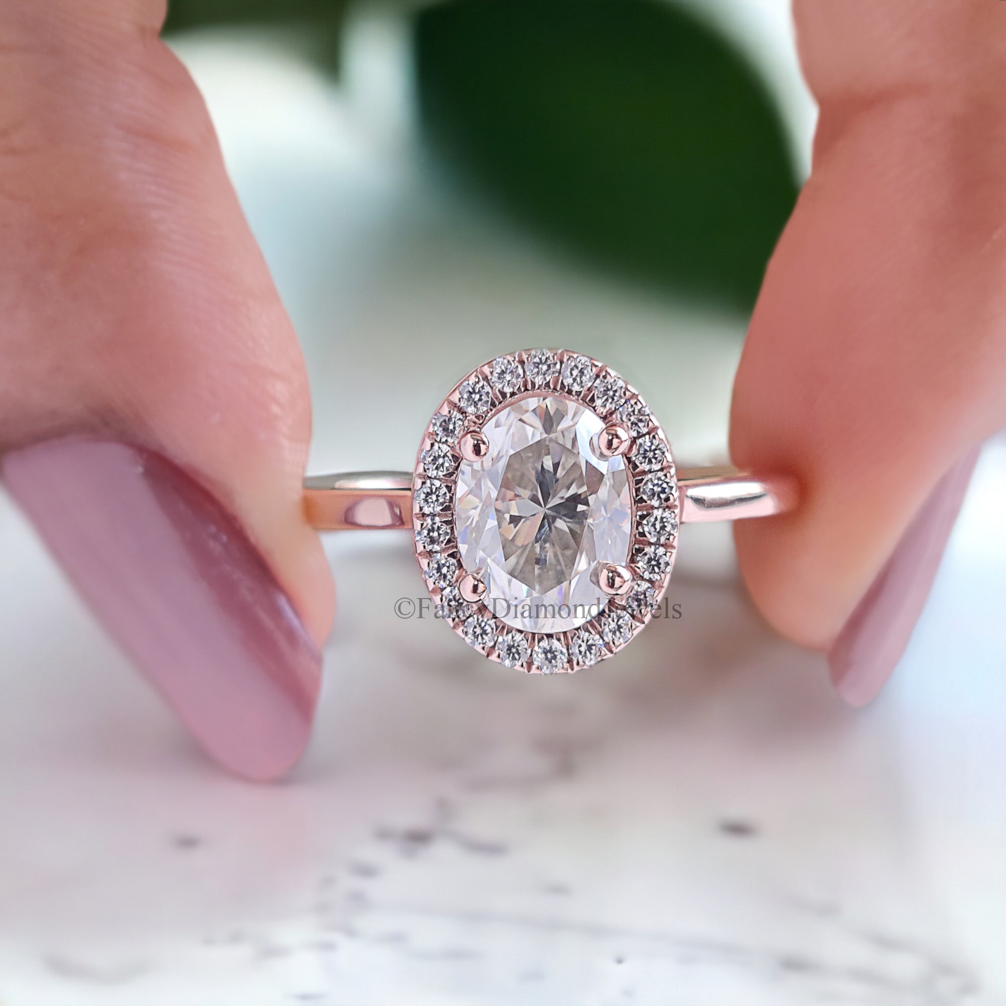 1.45 CT Oval Cut Moissanite Solitaire Ring 14K Rose Gold Engagement Ring Halo Setting Statement Ring Gift For Her Anniversary Ring FD154