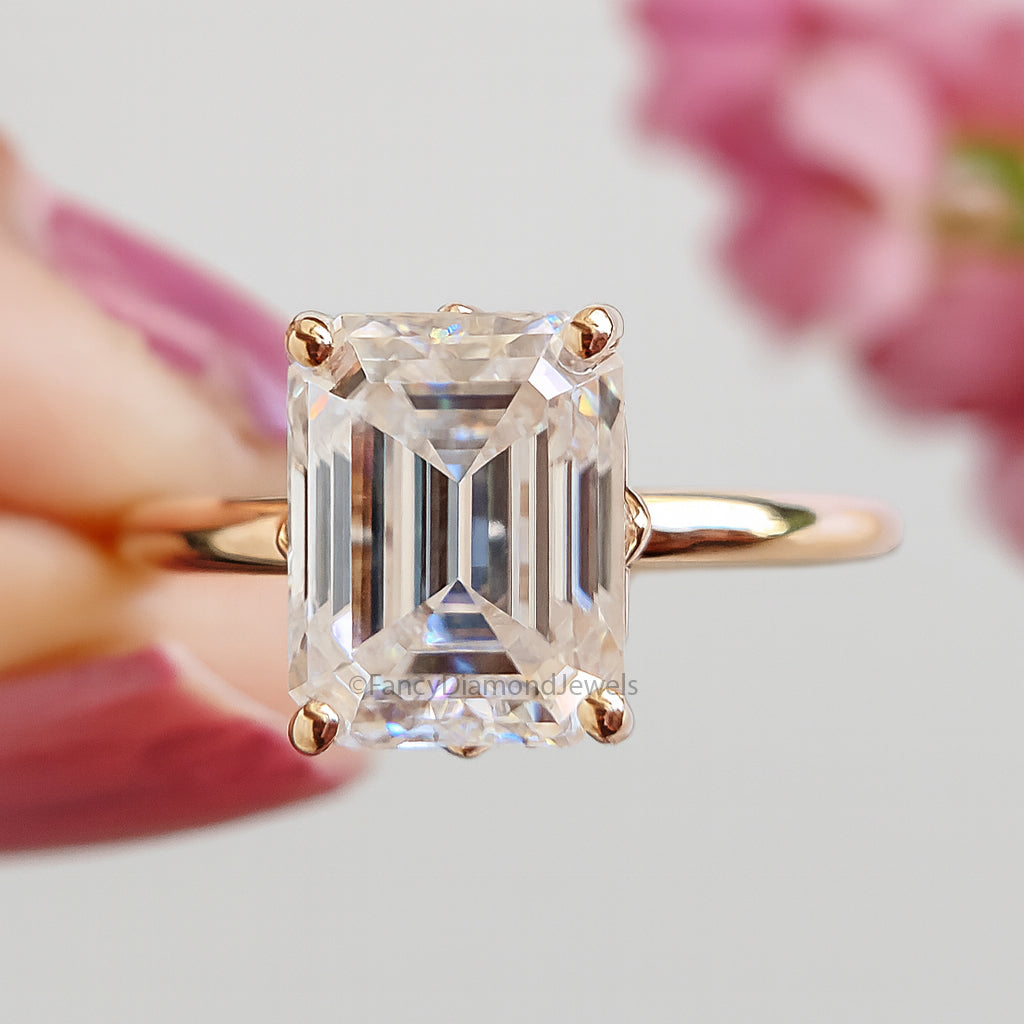 2.55 CT Emerald Cut Lab Grown Diamond Engagement Ring Emerald Diamond Statement ring Prong Set Floral Set Emerald Ring for Her FD476