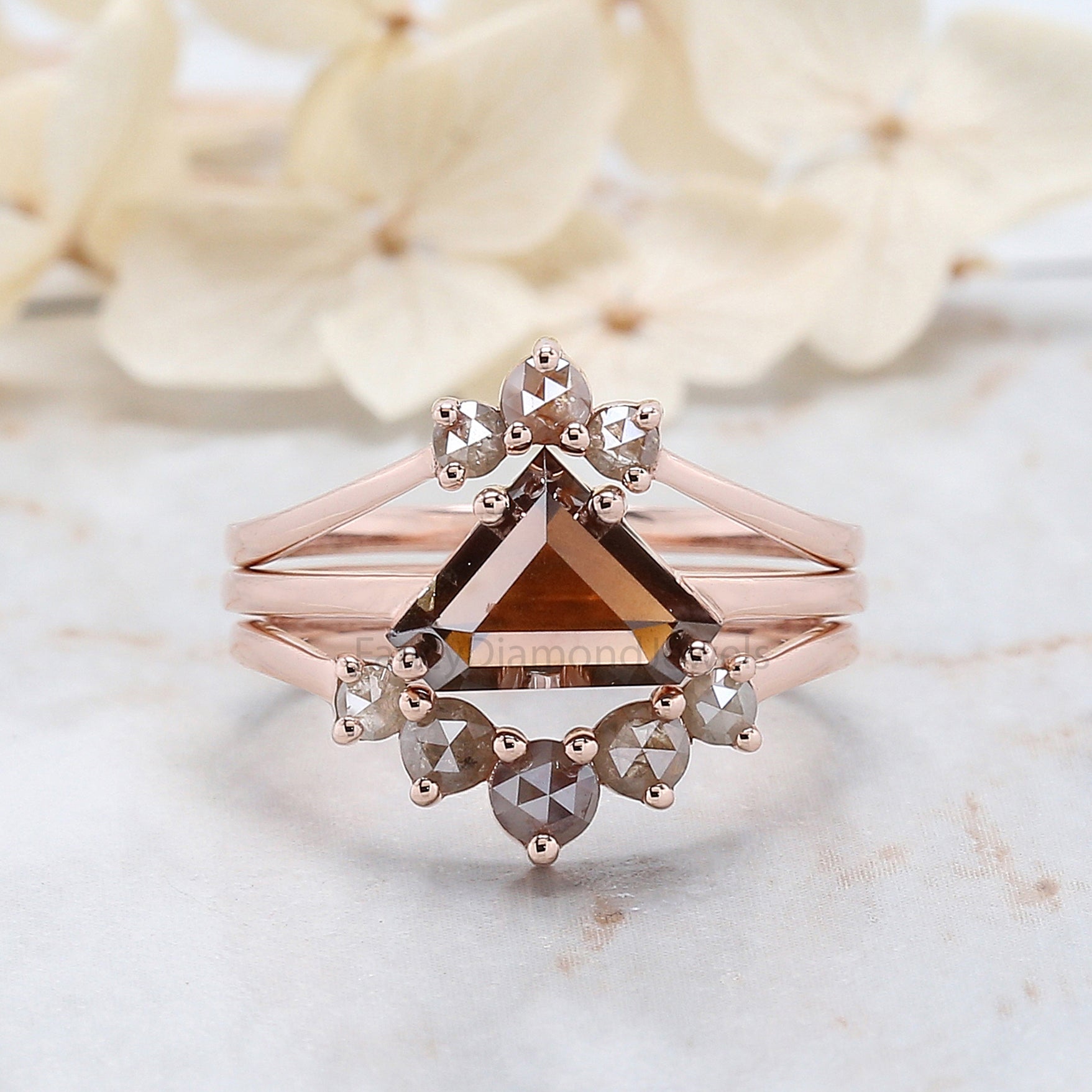 1.70 Ct Natural Shield Shape Brown Diamond Ring 6.85 MM Shield Cut Diamond Ring 14K Solid Rose Gold Silver Engagement Ring Halo Ring QL1866