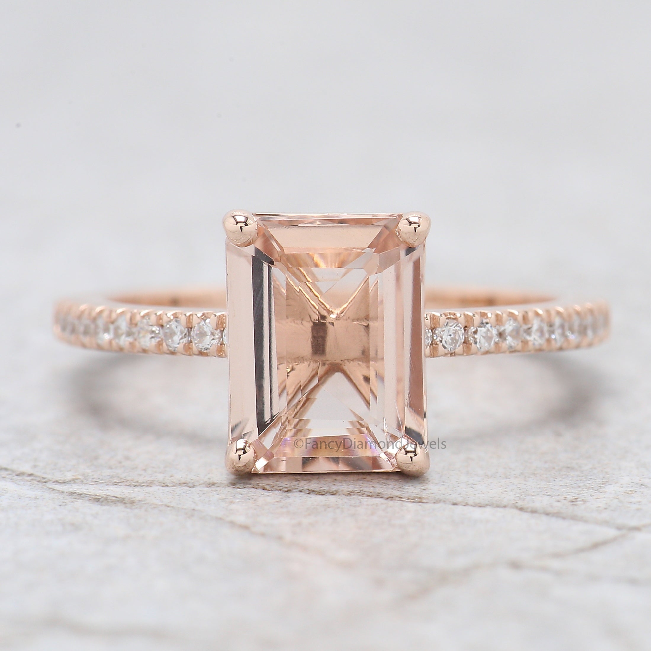 1.70 CT Emerald Cut Natural Morganite Engagement Ring Rose Gold Ring Emerald Diamond Wedding Ring Unique Vintage Ring Gift For Her FD420