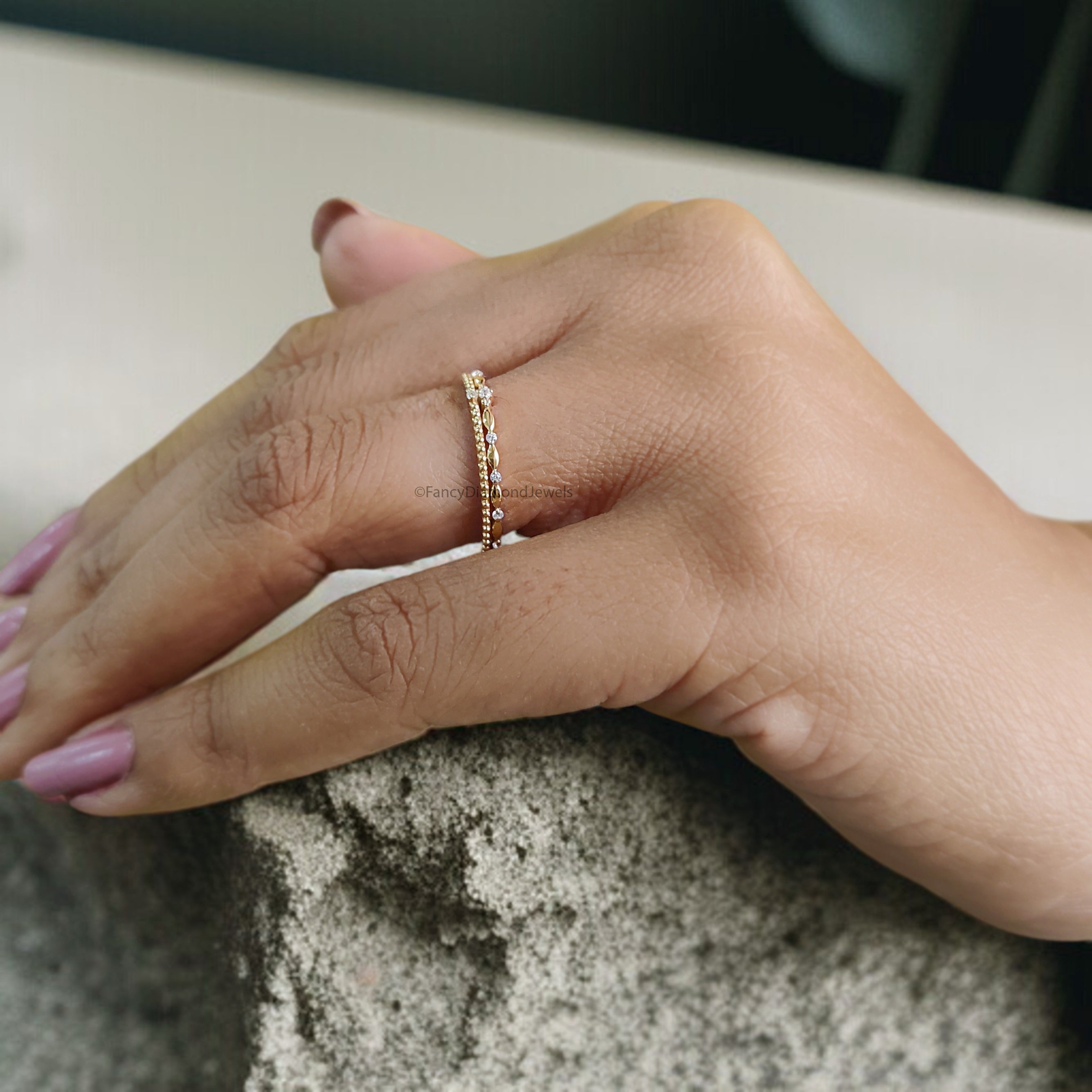 Natural White Double Diamond Wedding Band Silver Engagement Band Milgrain Ring Minimalist Stacking Diamond Promise Band Gift For Her FD518