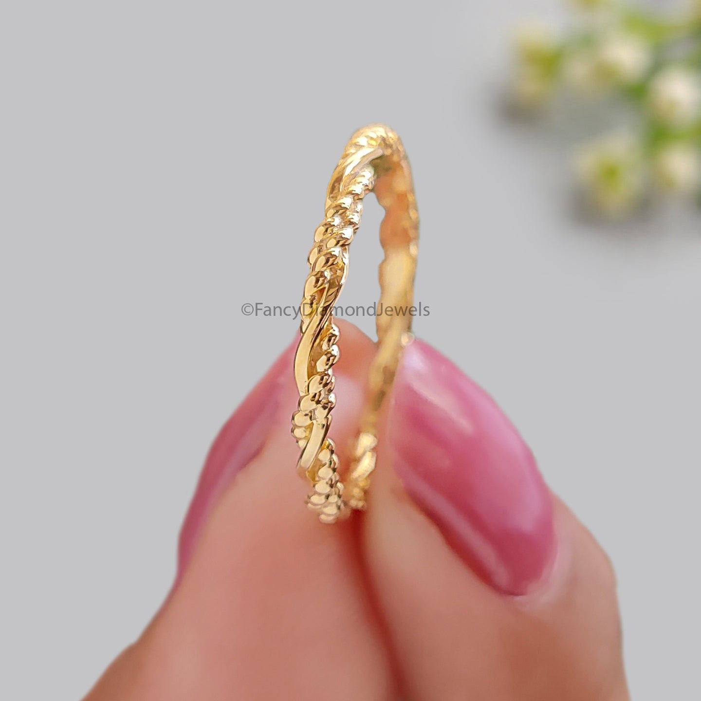 Twisted Style braided Handmade Filled Stackable Band Yellow Gold Unique Wedding Band Minimal Dainty Stacking Band Gift For Her FD542