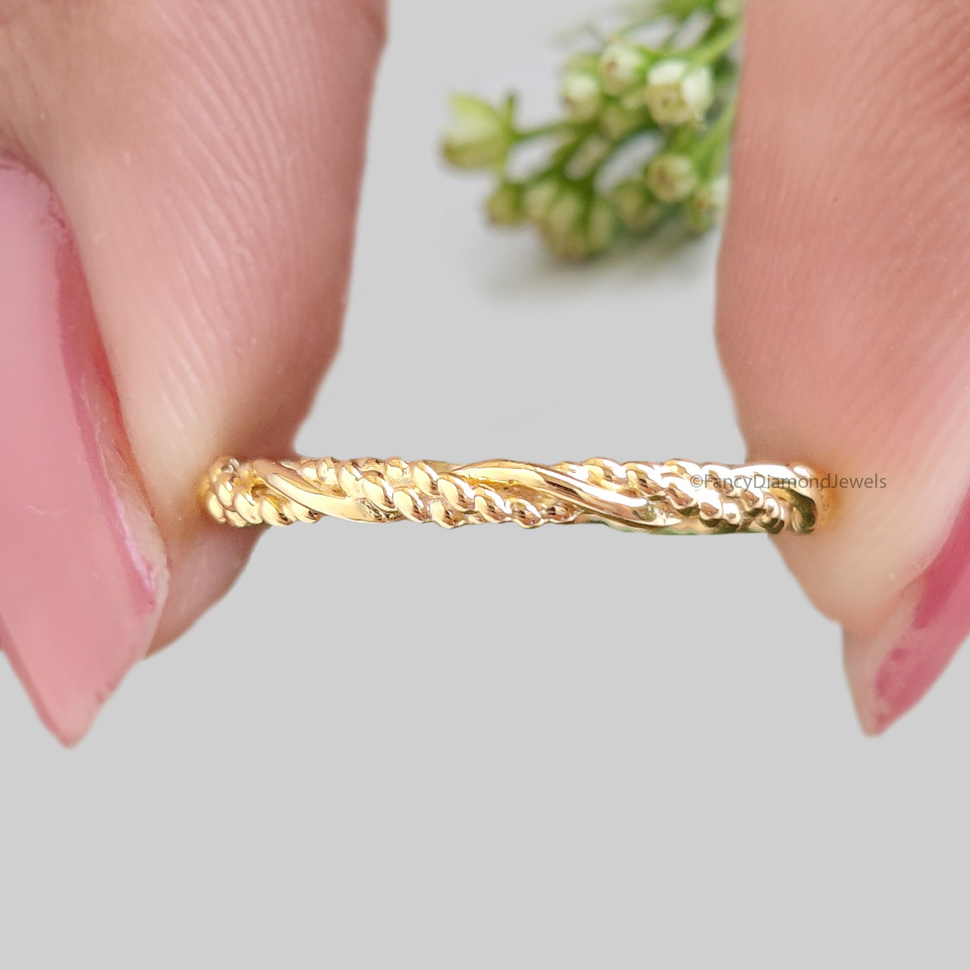 Twisted Style braided Handmade Filled Stackable Band Yellow Gold Unique Wedding Band Minimal Dainty Stacking Band Gift For Her FD542