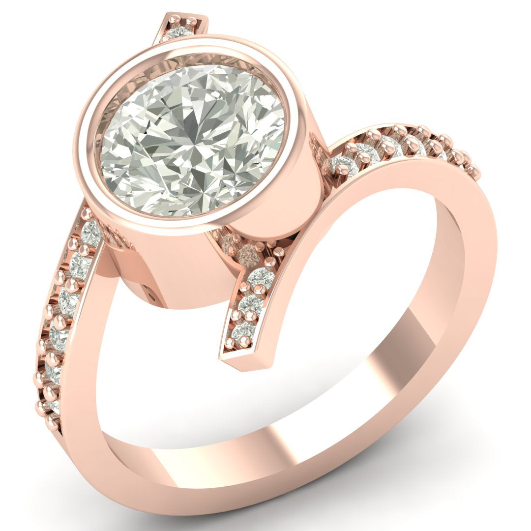 Unique Ring 2.11 TW Round Cut Lab Grown Diamond Ring Bezel Cluster Bypass Engagement Promise Ring Bridal Wedding Ring PR643