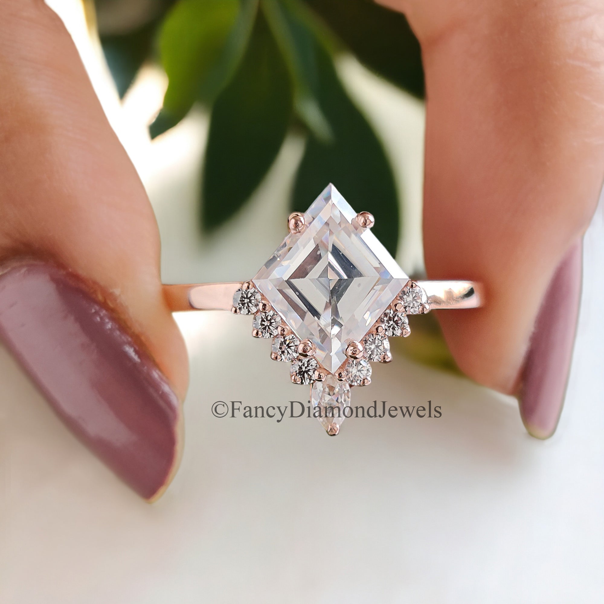 1.80 CT Kite Half Halo Colorless Moissanite Ring Antique Half Halo Engagement Ring Prong Set Wedding Ring Anniversary Gift For Her FD79