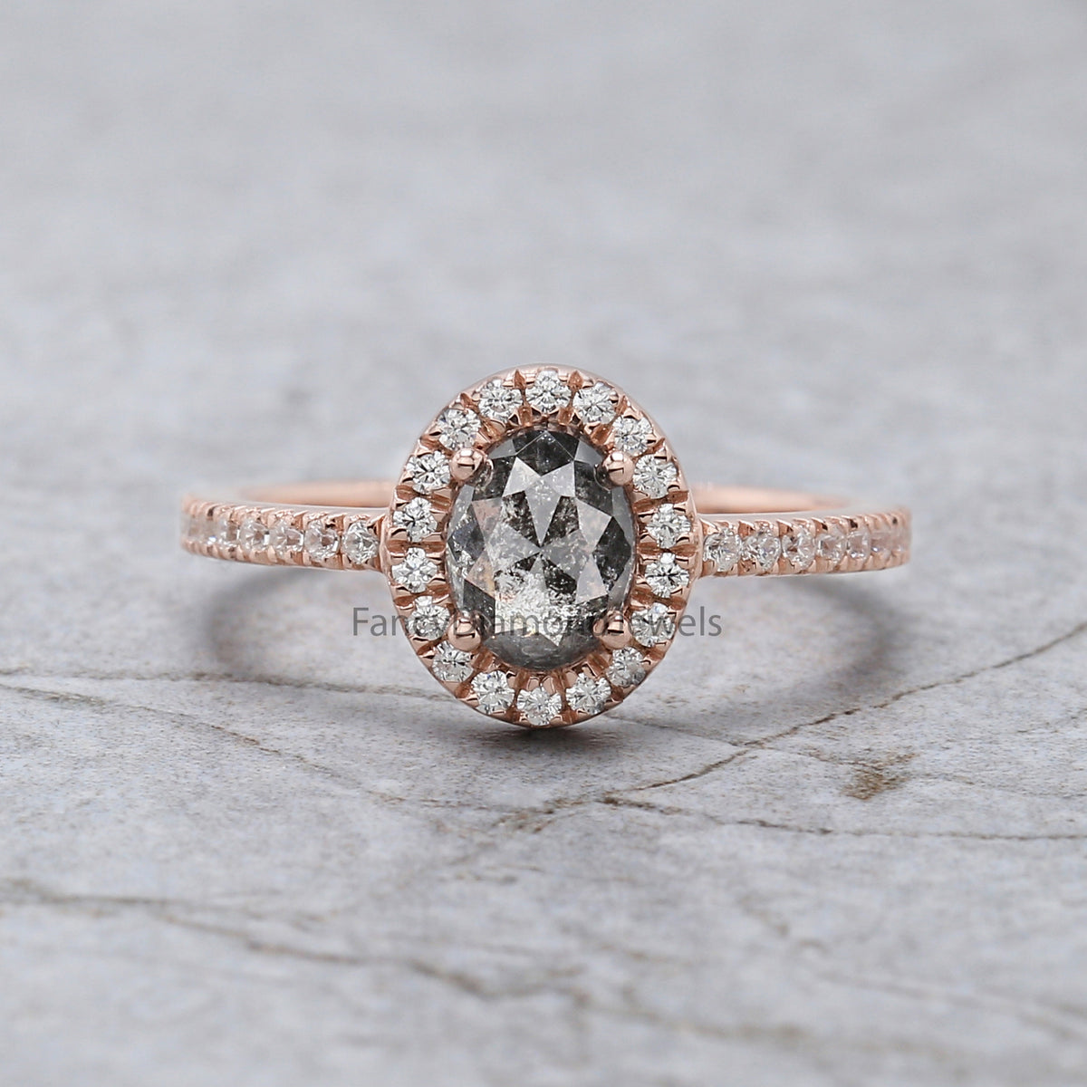 Oval Cut Salt And Pepper Diamond Ring 0.86 Ct 6.62 MM Oval Diamond Ring 14K Solid Rose Gold Silver Oval Engagement Ring Gift For Her QL2057