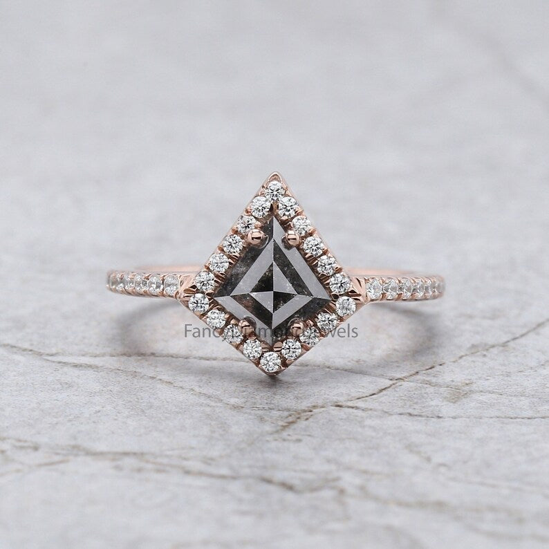 0.94 Ct Natural Kite Shape Salt And Pepper Diamond Ring 7.60 MM Kite Cut Diamond Ring 14K Solid Rose Gold Silver Engagement Ring QL2038