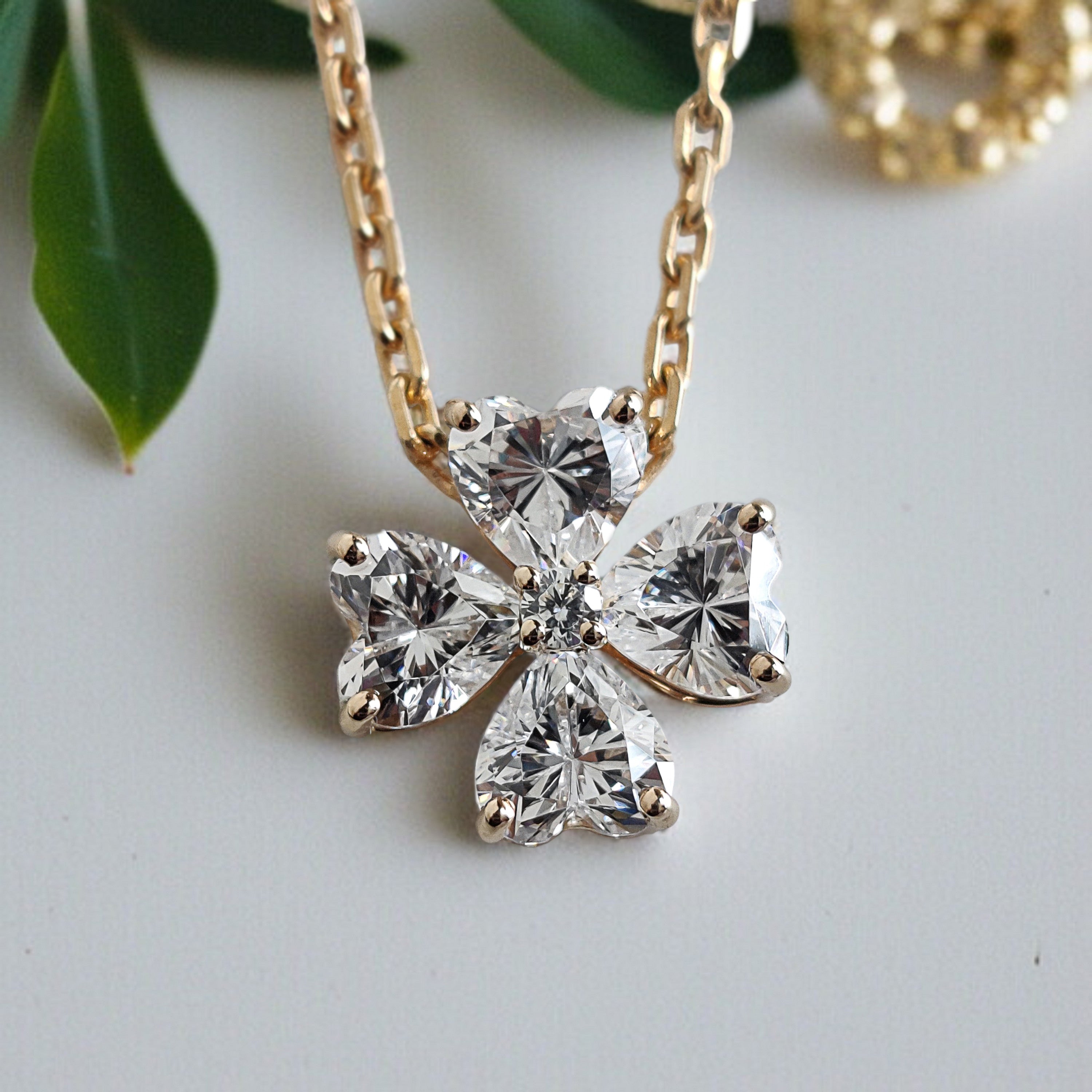 Heart Cut CZ Diamond Simulant Pendant Yellow Silver handmade jewelry Necklace Round Shape prong basket set Necklace With Chain FD463