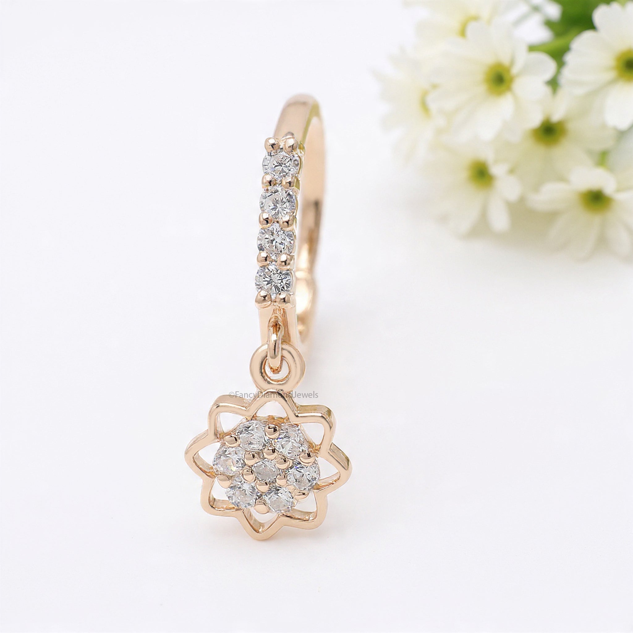 Flower Nose Ring With Diamond Dangling Nose Studs Moissanite Diamond Nose Hoop Nose Stud Rose Gold Nose Ring Diamond Nose Stud Hoop FD492