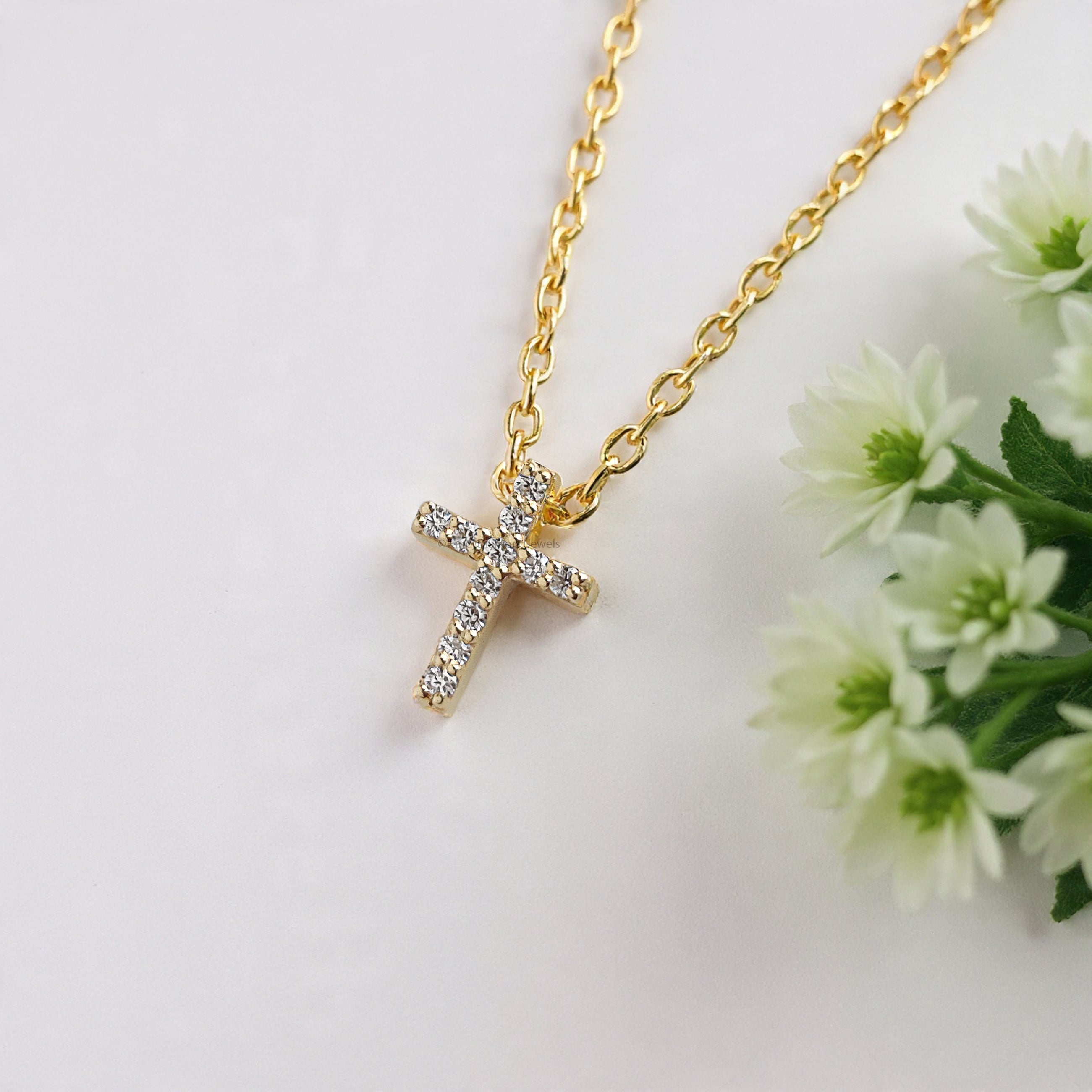 Diamond Cross Necklace Yellow Silver handmade jewelry Necklace Religious Jewelry Necklace With Chain FD512