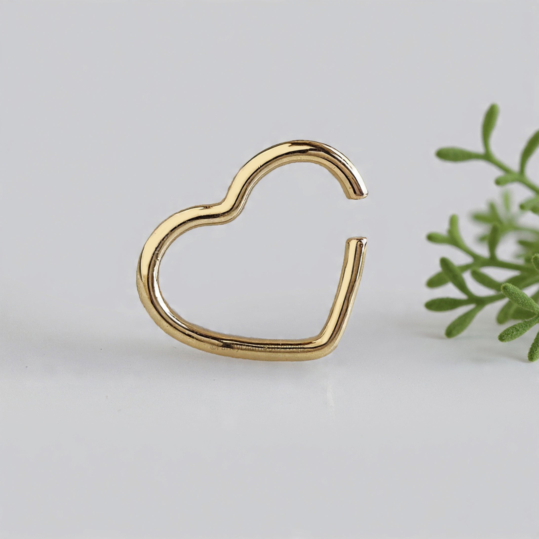 Fake Heart Helix Ring Fake Piercing Silver Yellow Gold Cuff minimalist-style earring 14K Yellow Gold Ear Wrap Cuff Gift For Her FD480