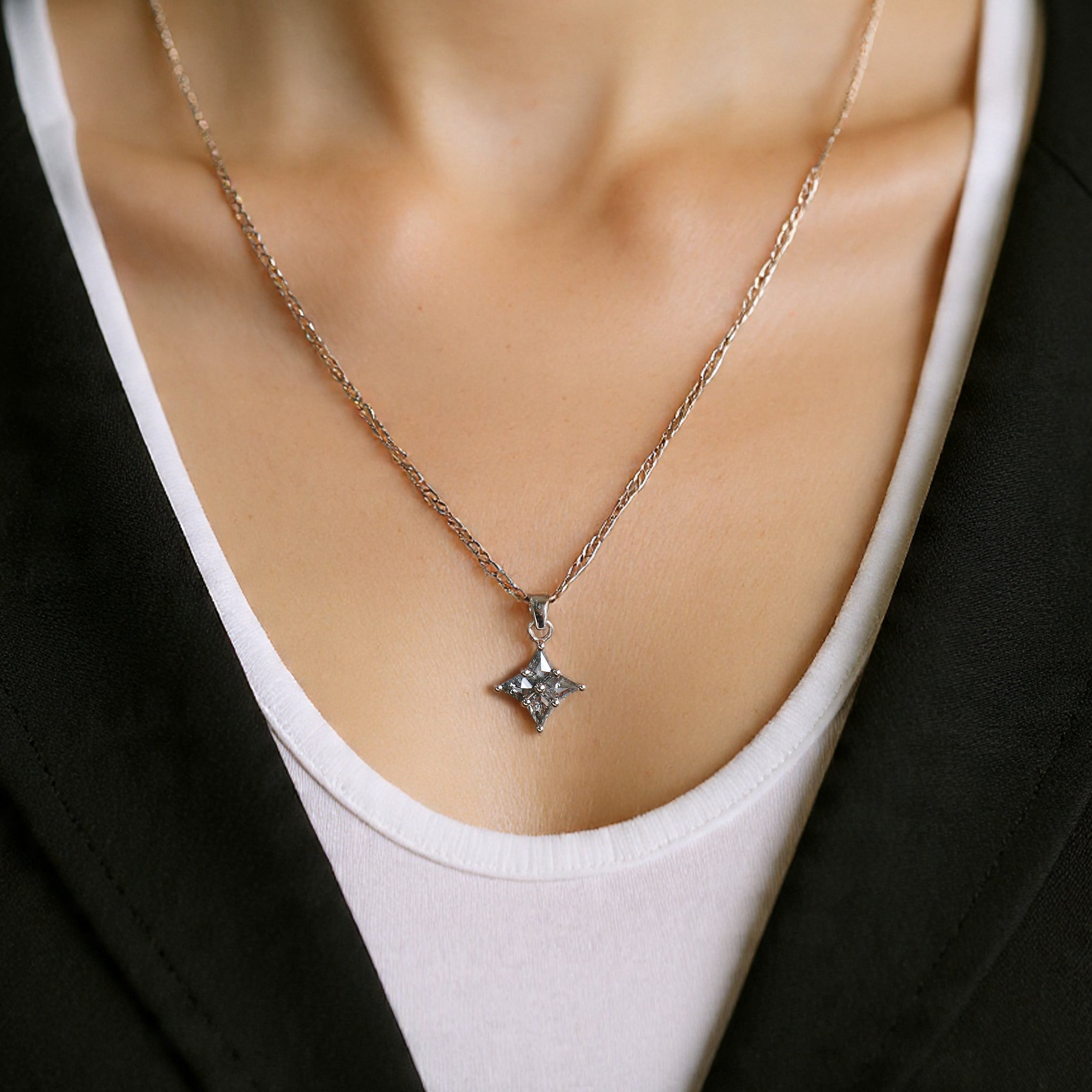 Kite Shape Salt and Pepper Diamond Pendant 0.27 Ct, 14K Solid Rose Gold Necklace, Rustic Diamond Engagement Pendant, Gift for Her KD1087