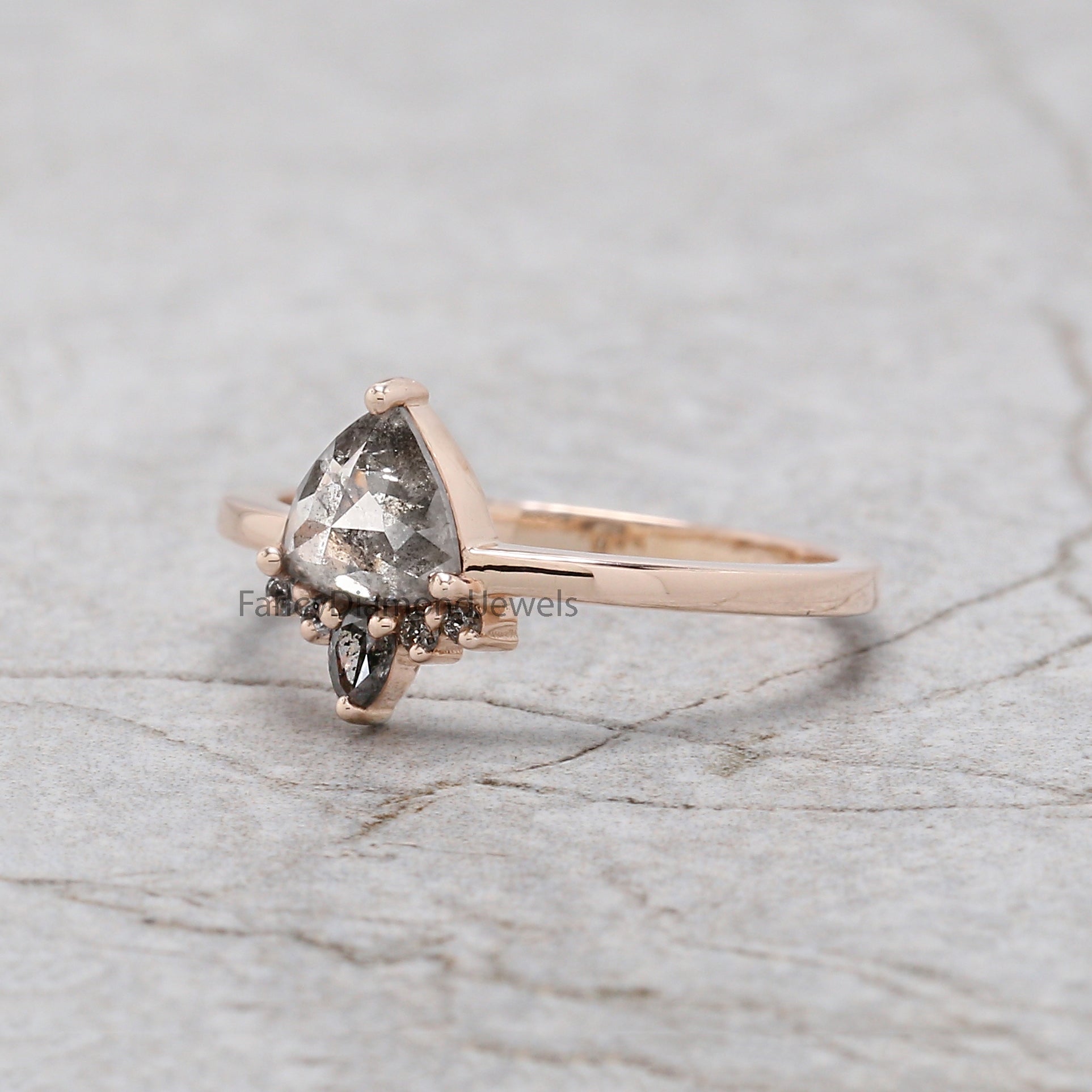 Triangle Salt And Pepper Diamond Ring, Engagement Ring, Triangle Shape Diamond Ring, Trillion Raw Diamond Ring, Solitaire Ring, KD1107