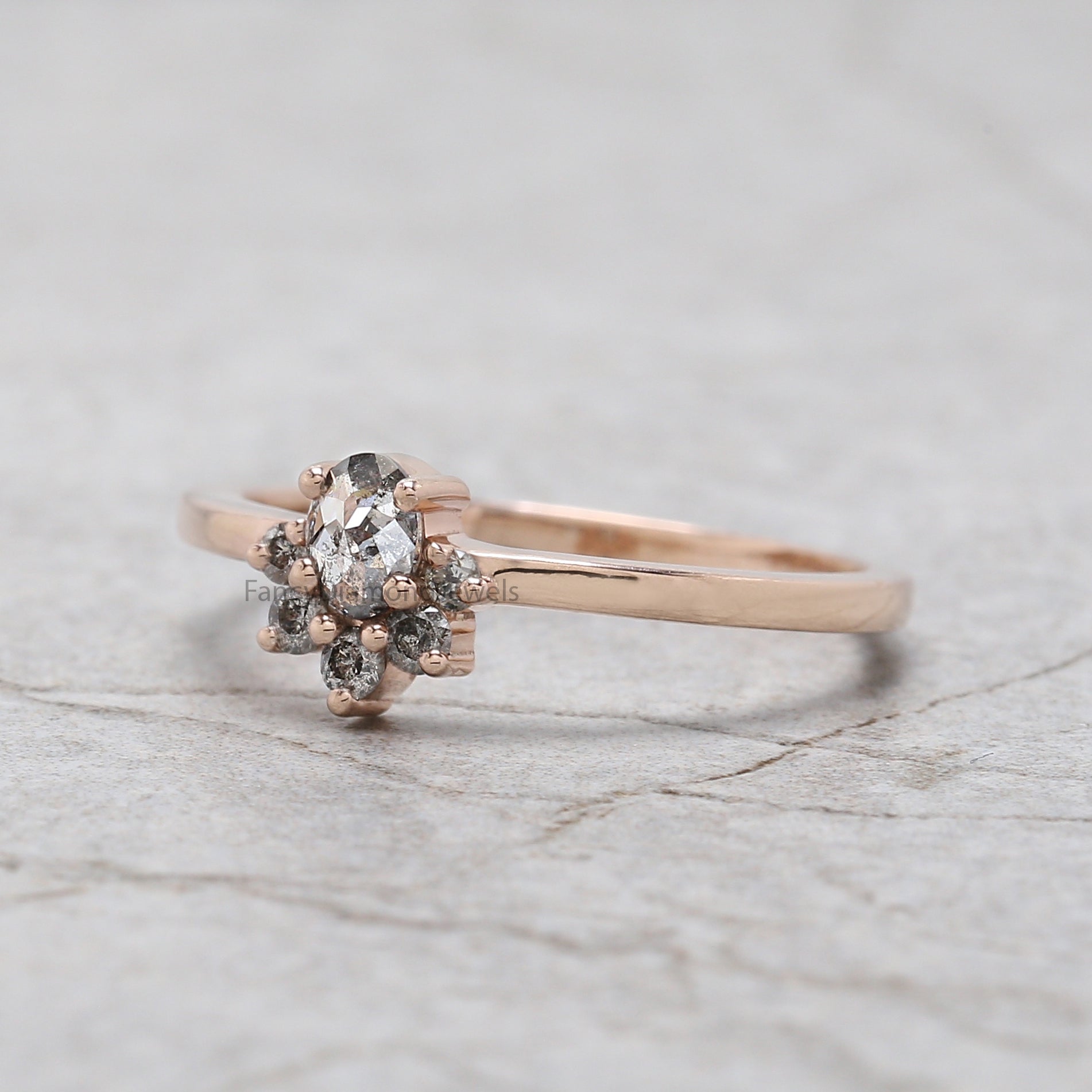 Oval Salt And Pepper Diamond Ring, Salt And Pepper Oval Diamond Engagement Ring, Oval Diamond Ring, Oval Cut Ring, Oval Shape Ring, KD1165