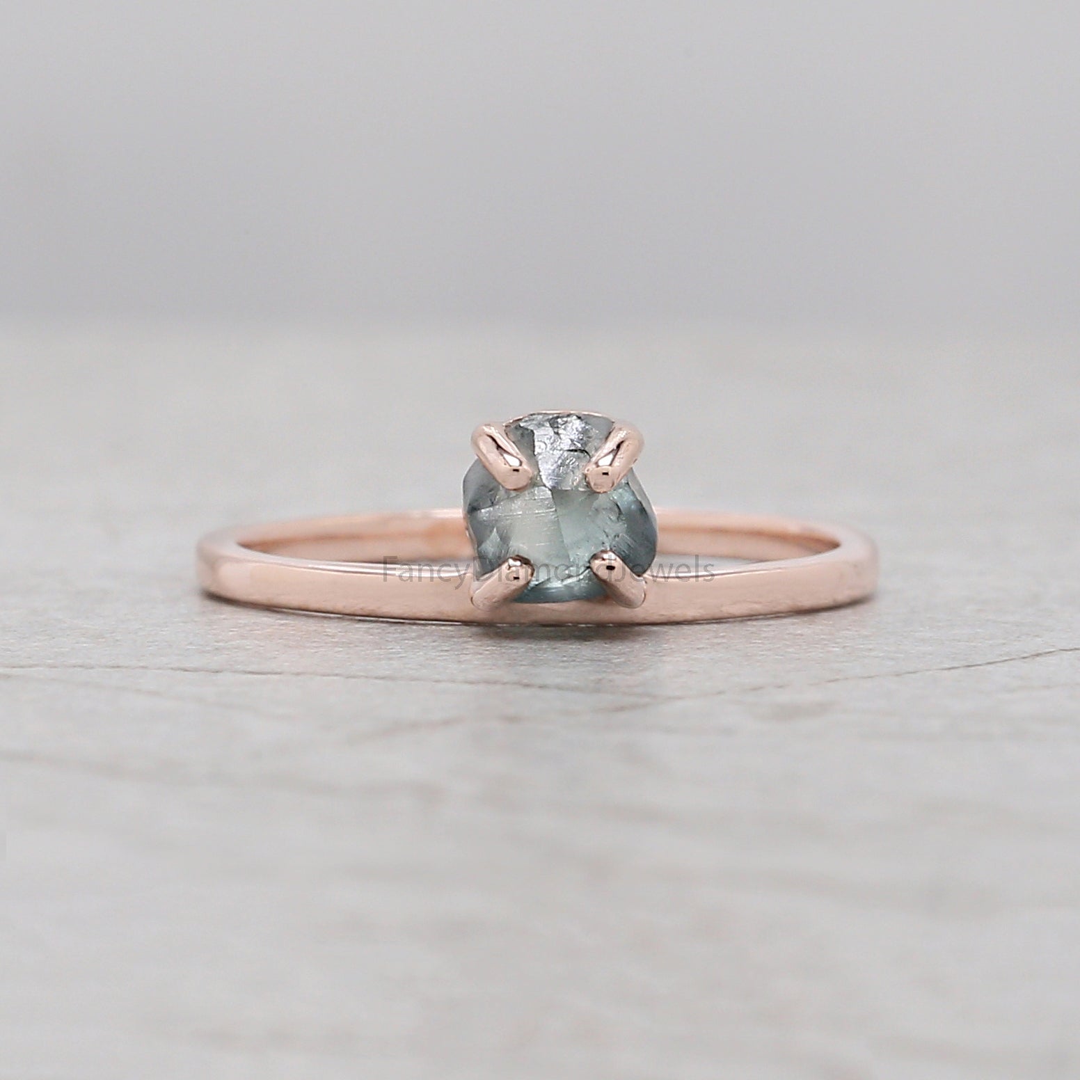 Rough Blue Color Diamond Ring 1.00 Ct 5.64 MM Crystal Rough Diamond Ring 14K Solid Rose Gold Silver Engagement Ring Gift For Her QL2333
